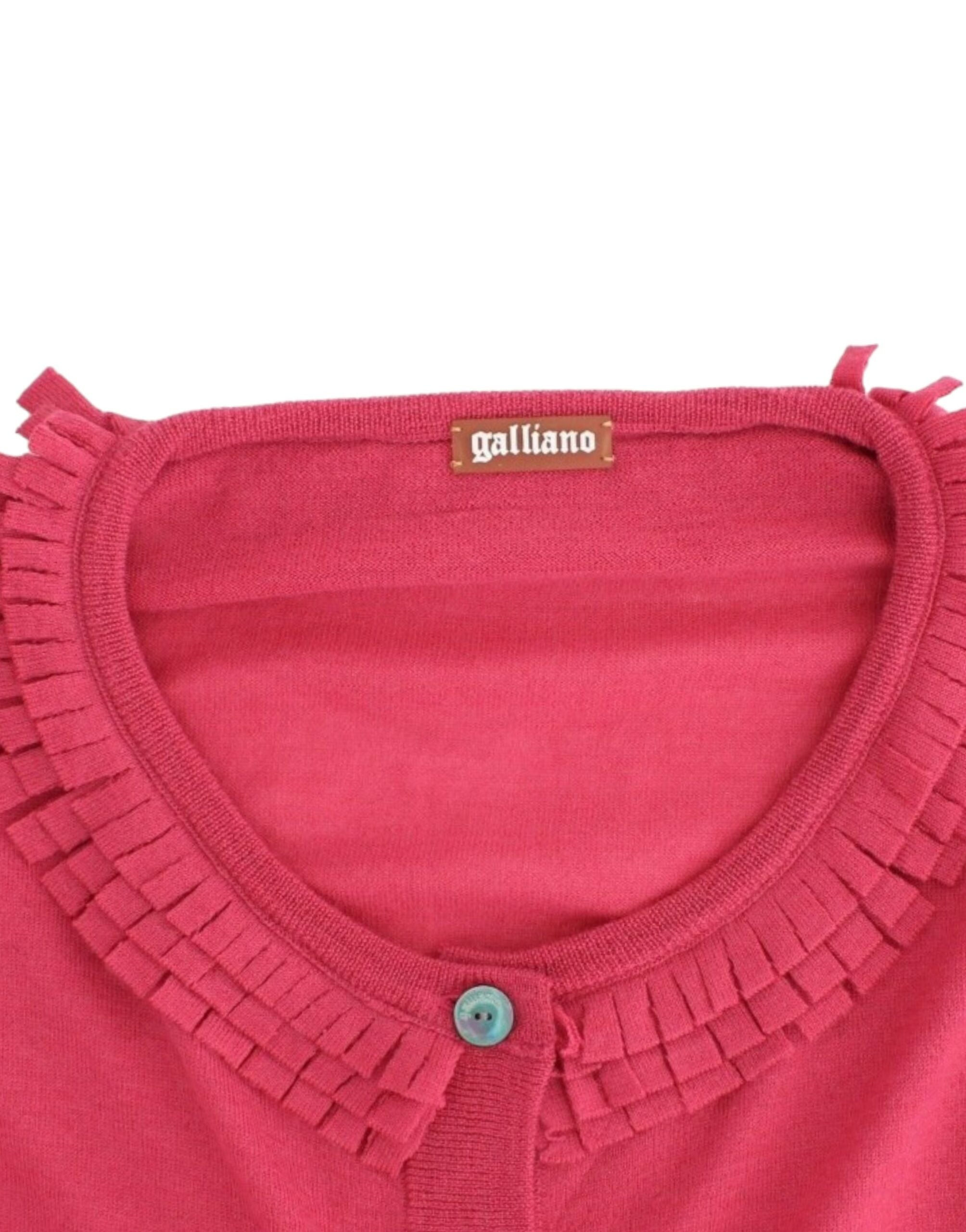 John Galliano Ruffle Detail Wool Cardigan in Pink - ACCEXO