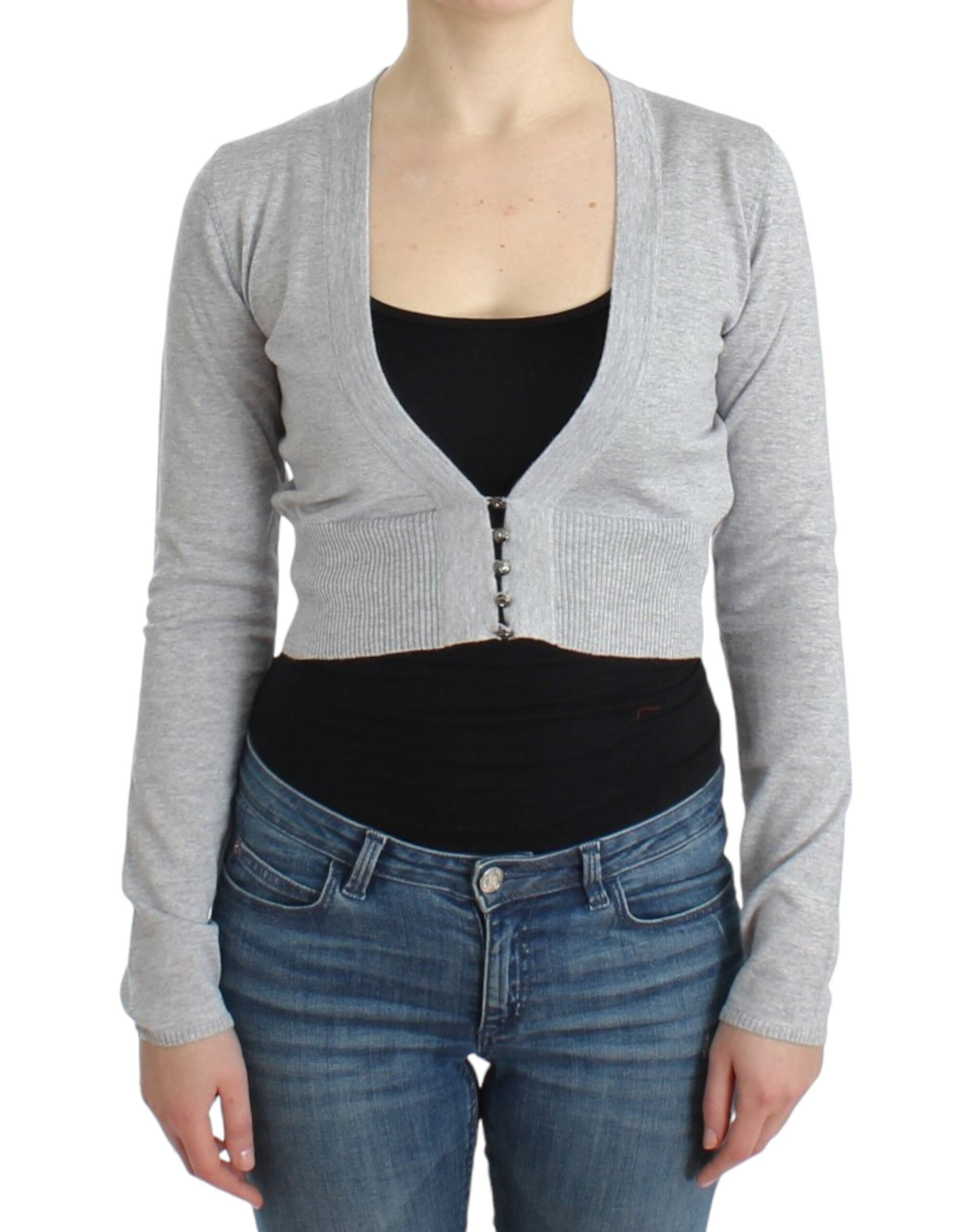 Cavalli Cropped Virgin Wool Cardigan in Chic Gray - ACCEXO
