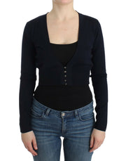 Cavalli Elegant Black Cropped Virgin Wool Cardigan - ACCEXO