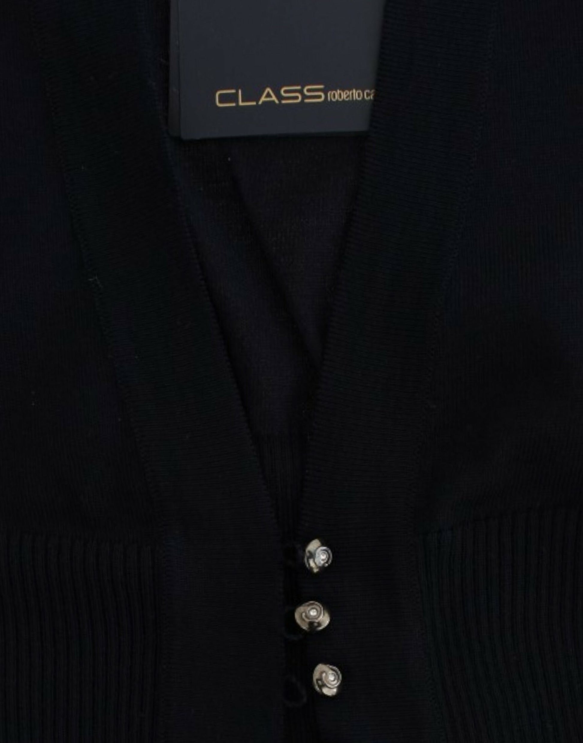 Cavalli Elegant Black Cropped Virgin Wool Cardigan - ACCEXO