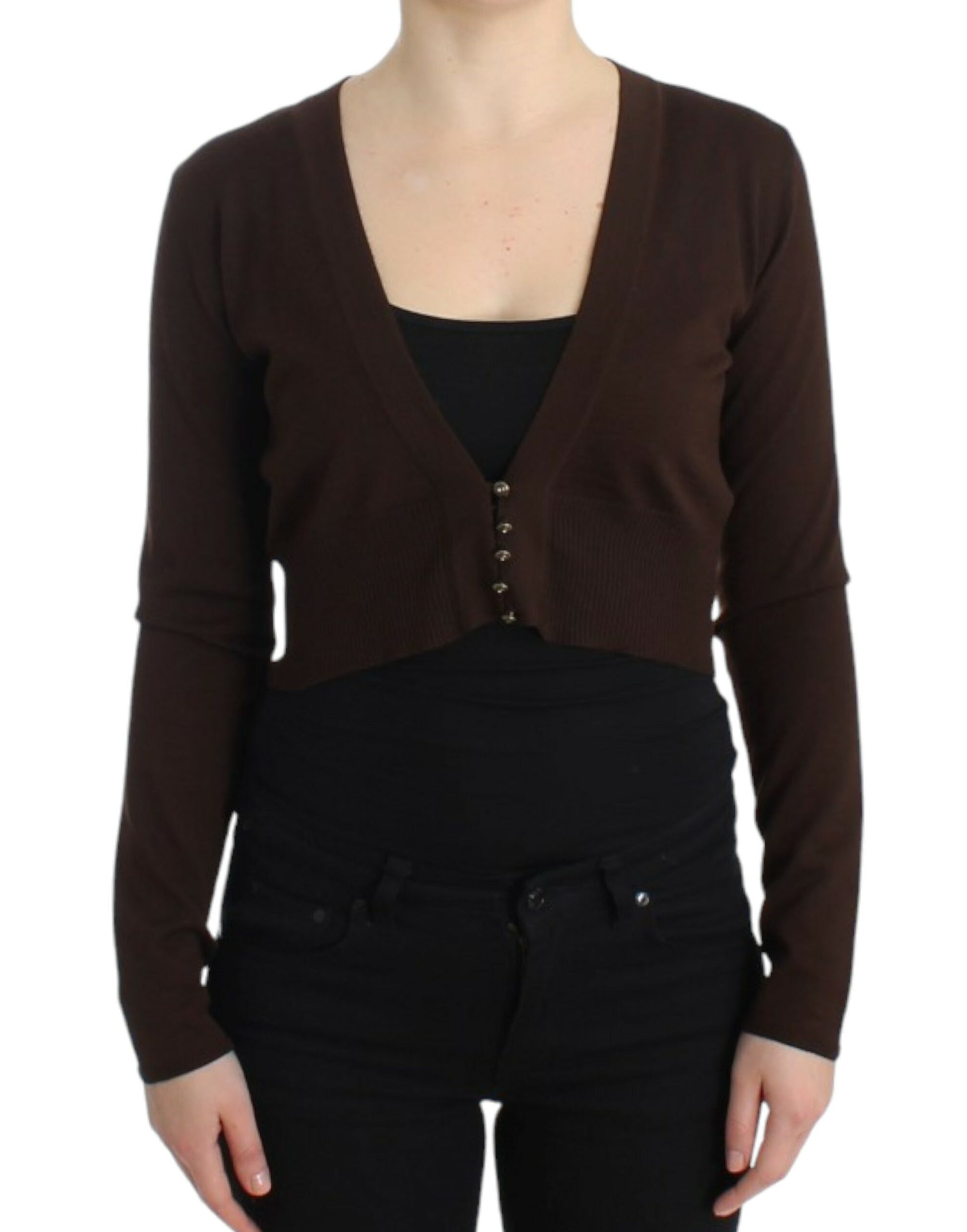 Cavalli Elegant Brown Virgin Wool Cropped Cardigan - ACCEXO