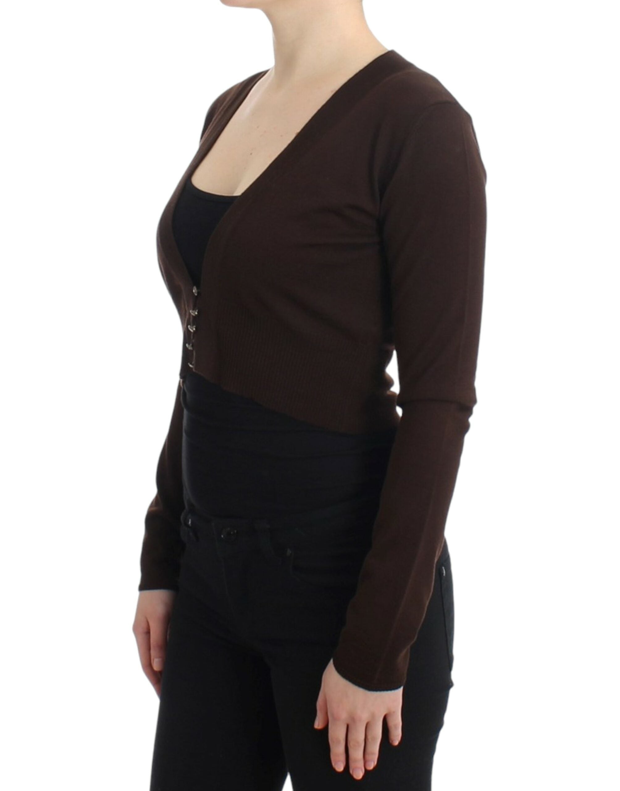 Cavalli Elegant Brown Virgin Wool Cropped Cardigan - ACCEXO
