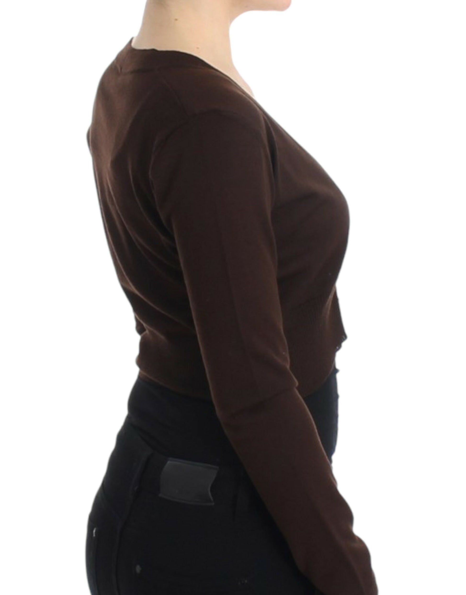 Cavalli Elegant Brown Virgin Wool Cropped Cardigan - ACCEXO