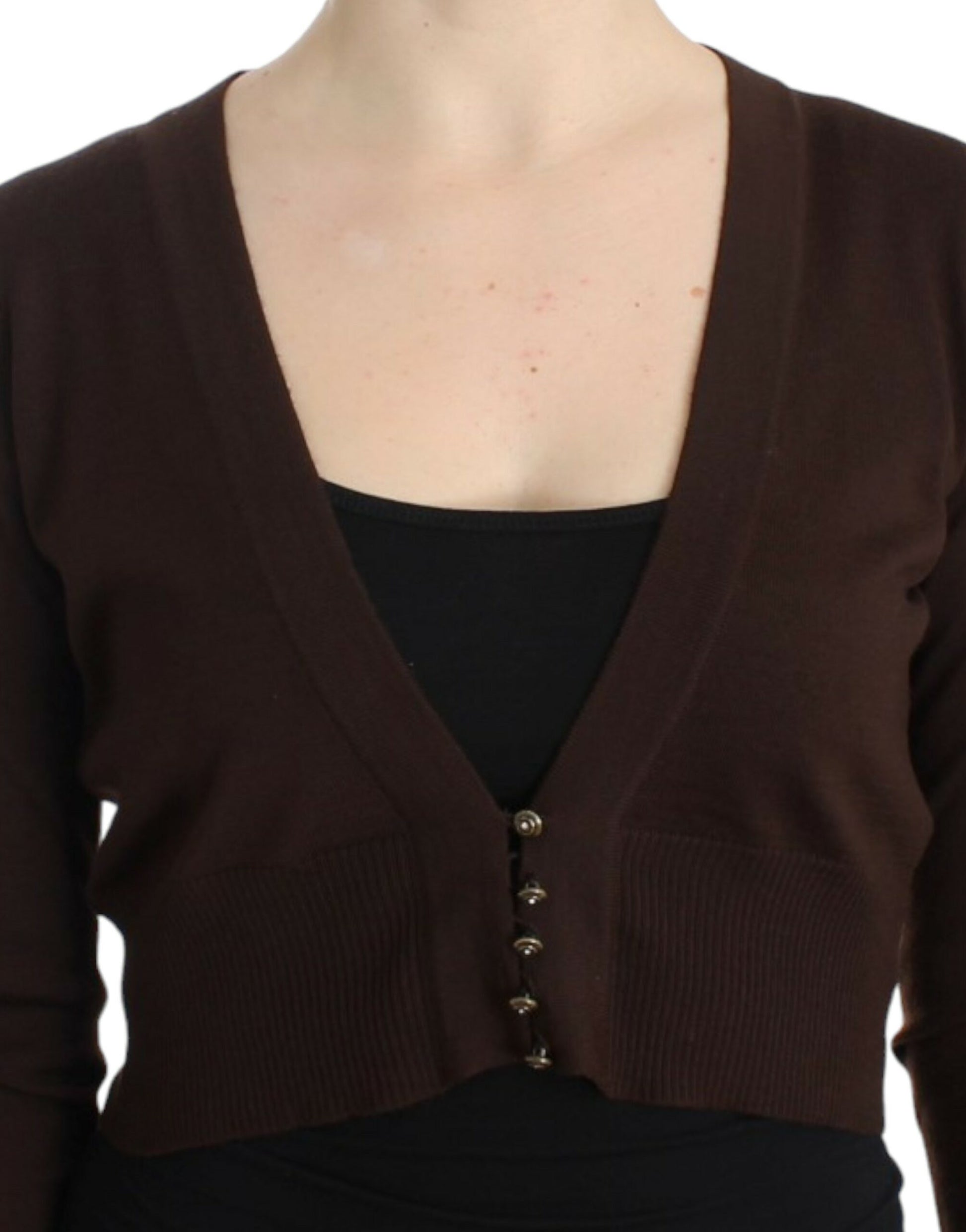 Cavalli Elegant Brown Virgin Wool Cropped Cardigan - ACCEXO