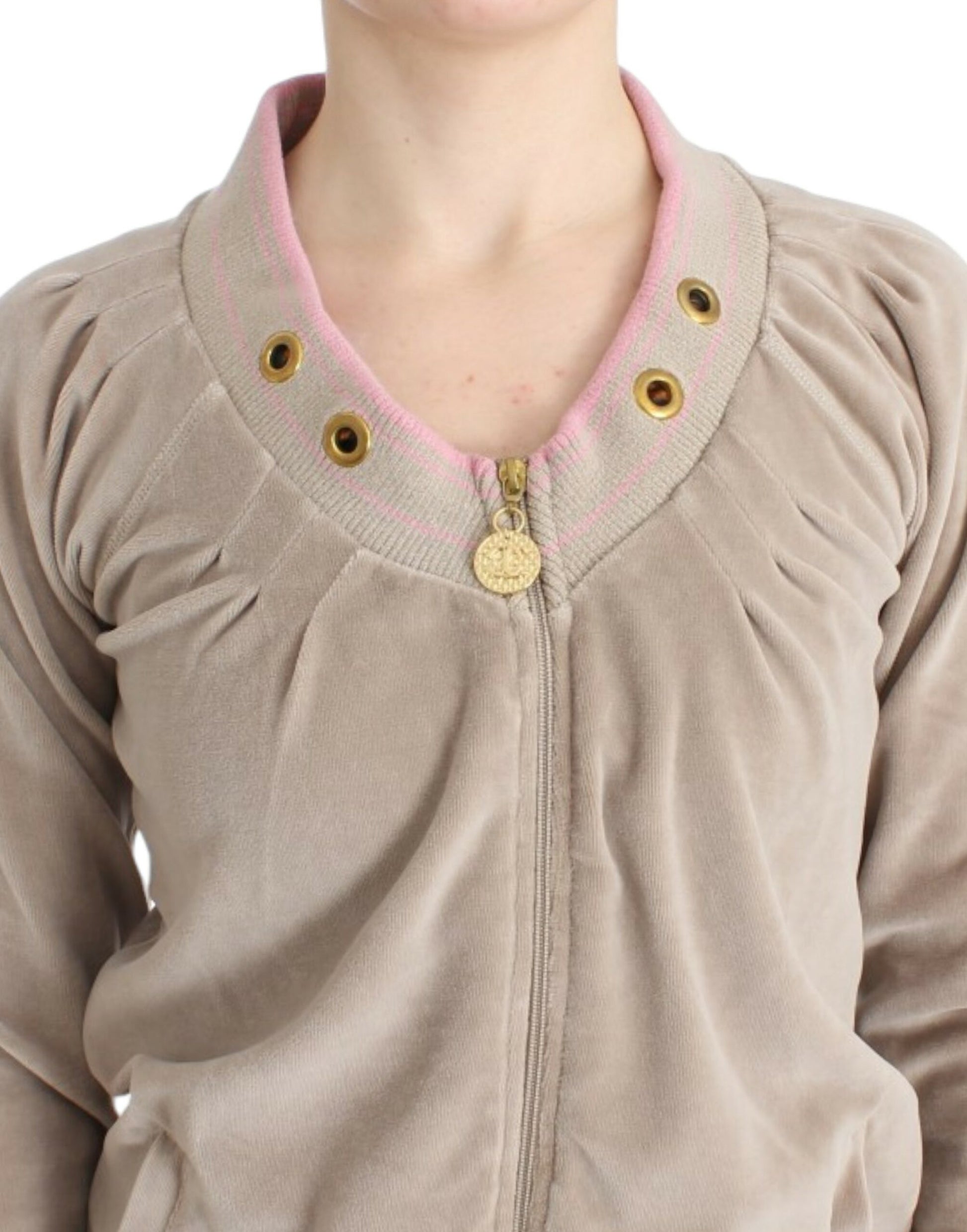 Cavalli Beige Zip Cardigan with Gold Tone Accents - ACCEXO