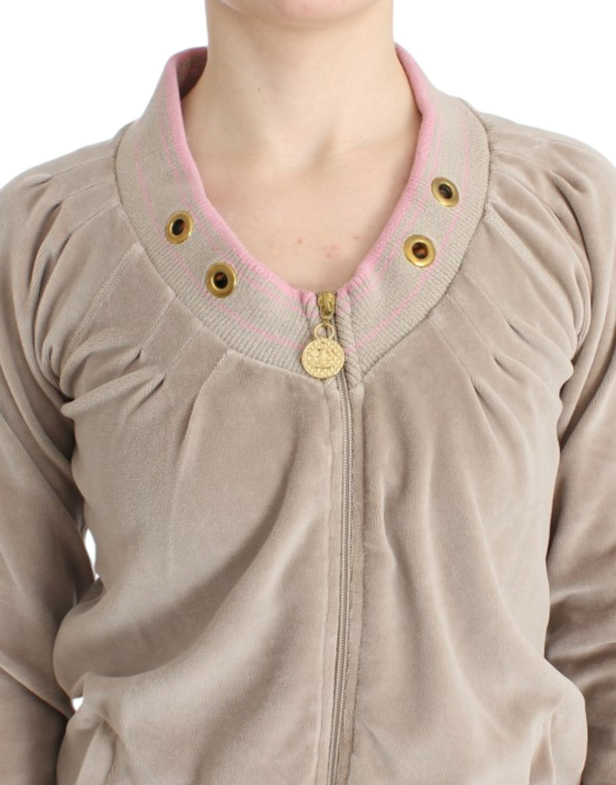 Cavalli Beige Zip Cardigan with Gold Tone Accents - ACCEXO