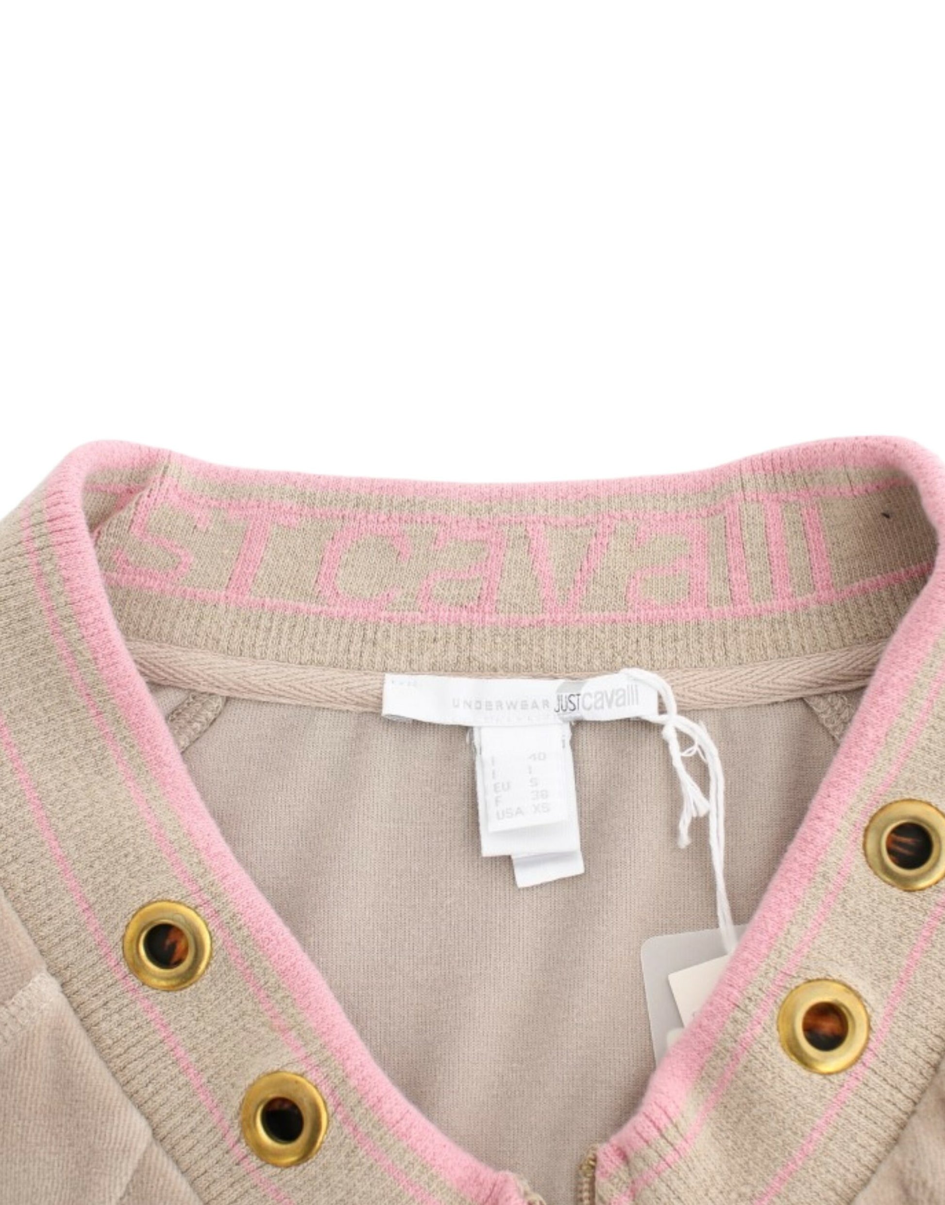Cavalli Beige Zip Cardigan with Gold Tone Accents - ACCEXO