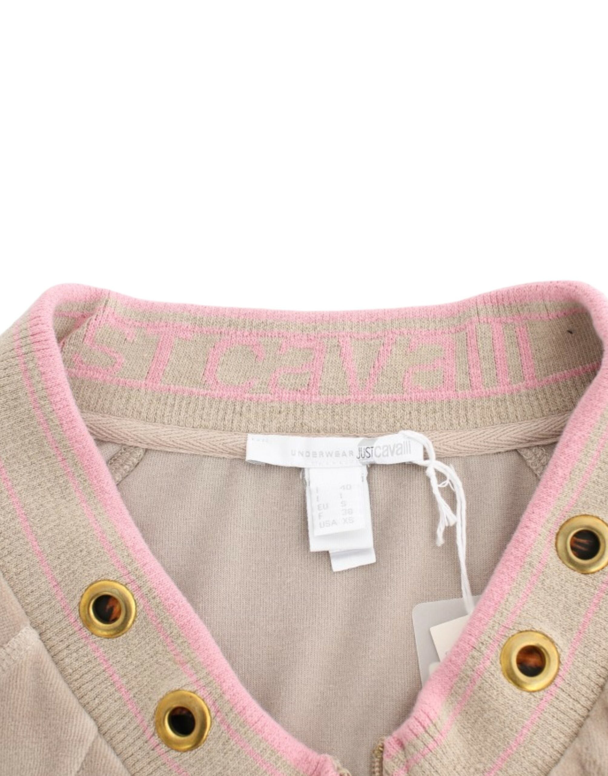 Cavalli Beige Zip Cardigan with Gold Tone Accents - ACCEXO