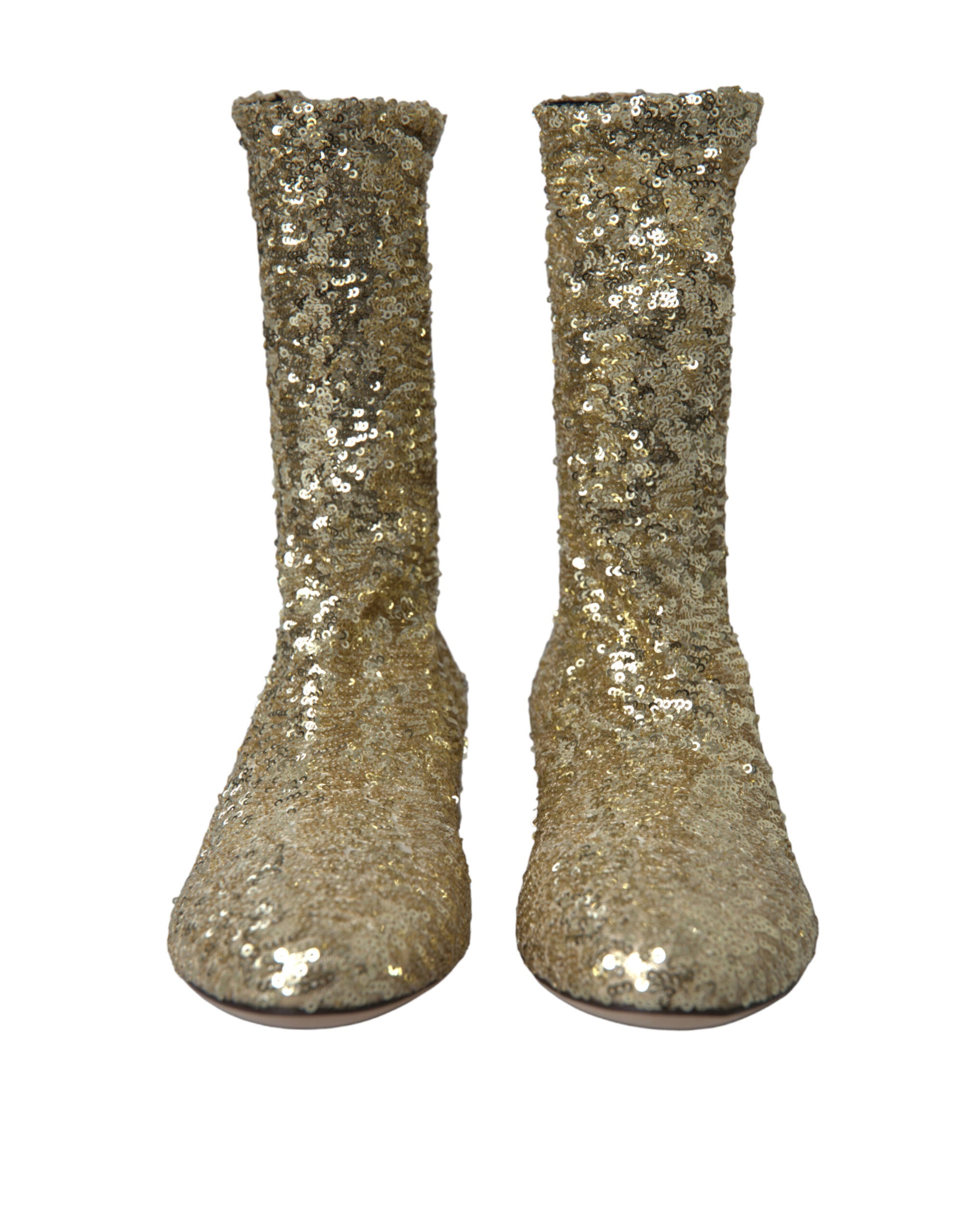 Dolce & Gabbana Elegant Mid Calf Gold Boots Exclusive Design - ACCEXO