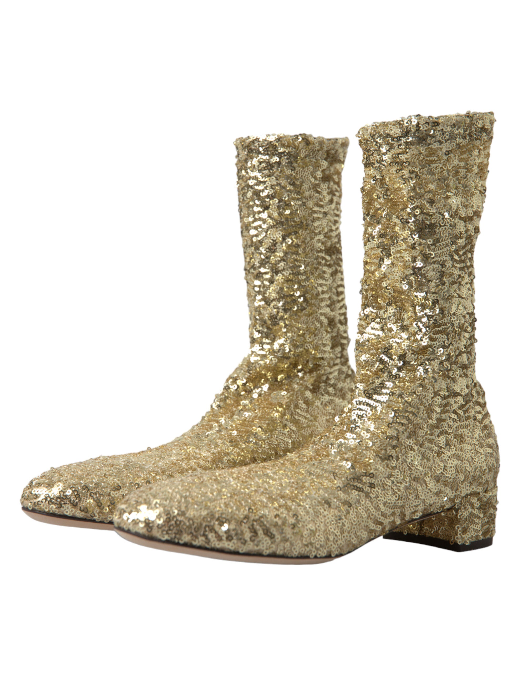 Dolce & Gabbana Elegant Mid Calf Gold Boots Exclusive Design - ACCEXO