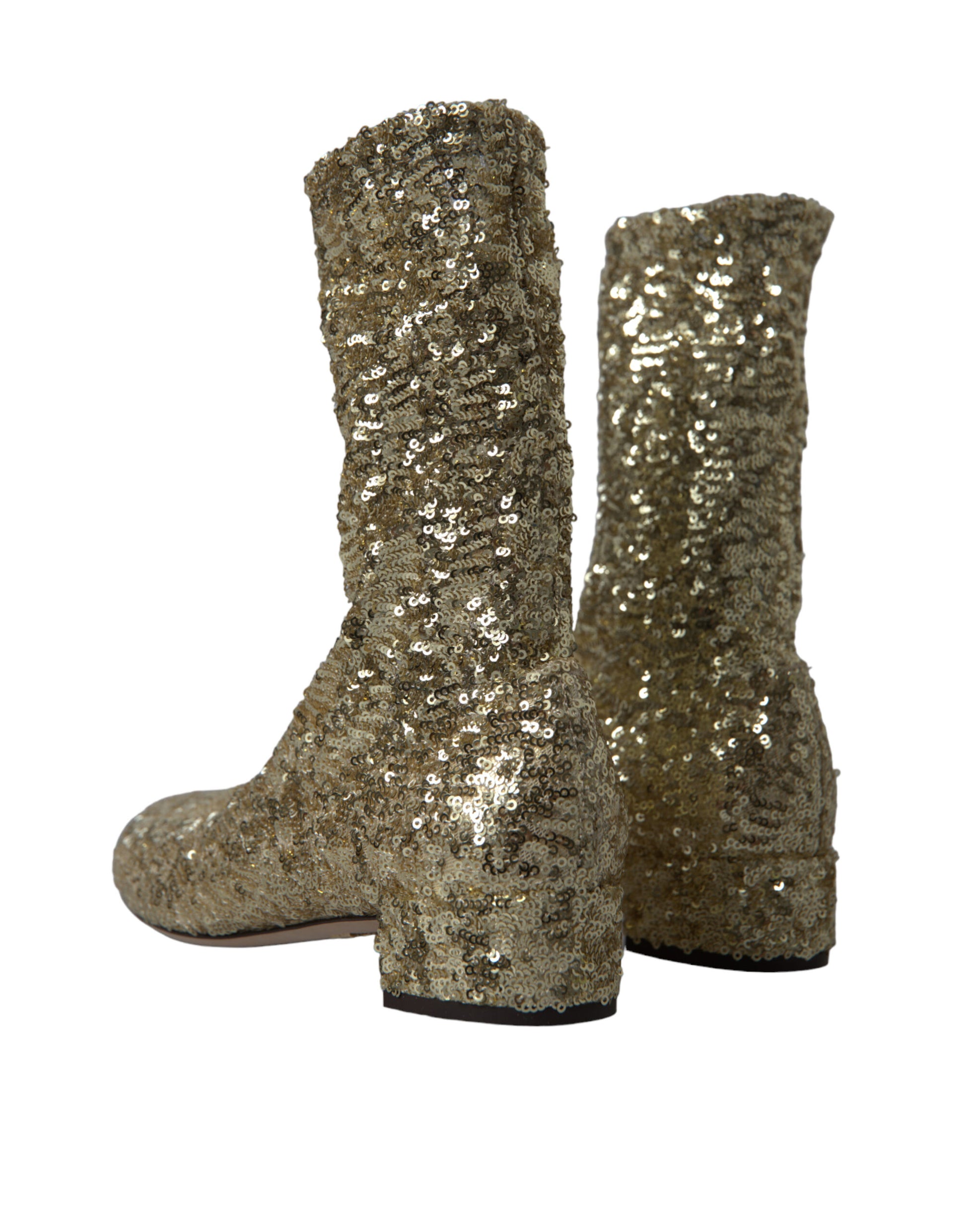Dolce & Gabbana Elegant Mid Calf Gold Boots Exclusive Design - ACCEXO