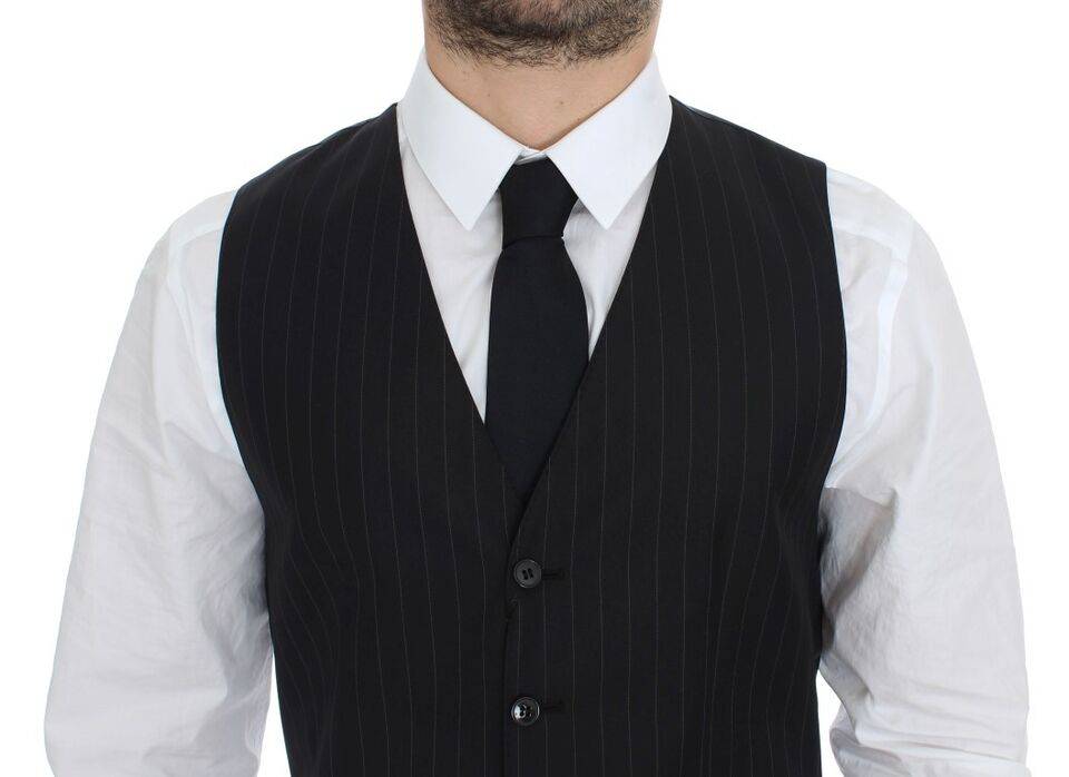 Dolce & Gabbana Chic Black Striped Wool Silk Dress Vest - ACCEXO