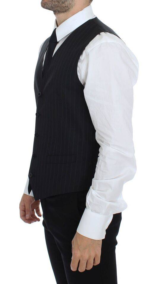 Dolce & Gabbana Chic Black Striped Wool Silk Dress Vest - ACCEXO