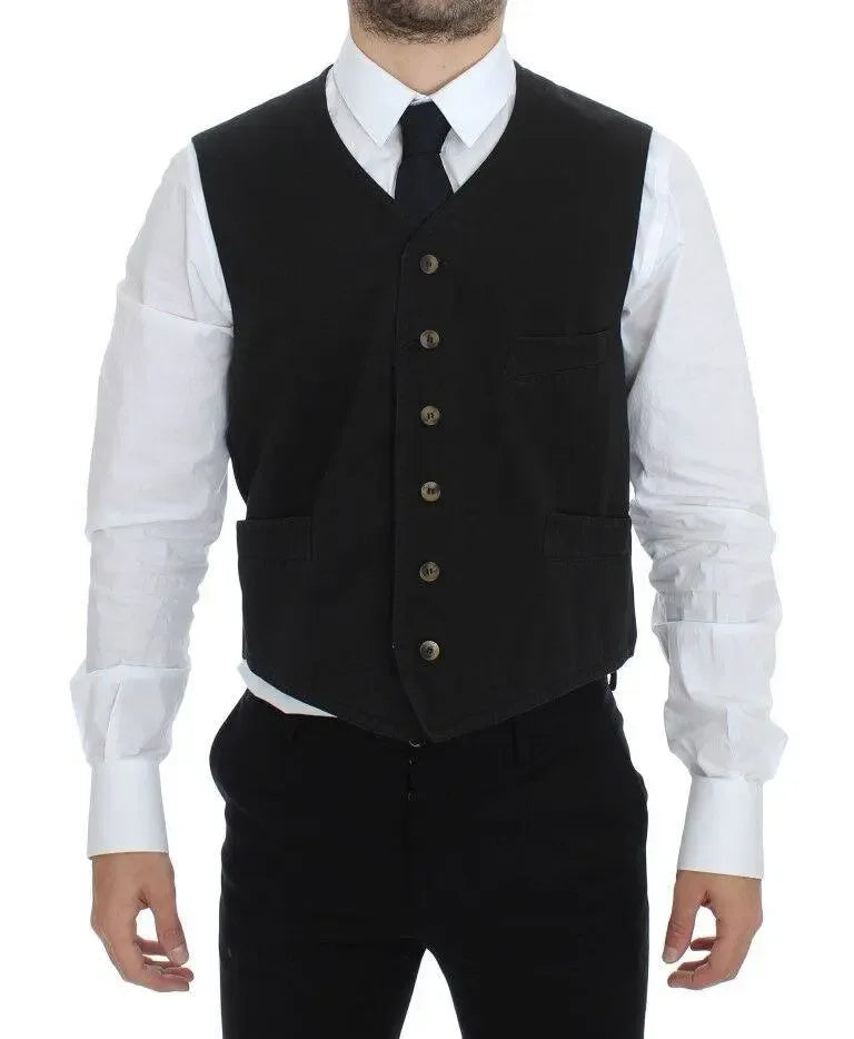 Dolce & Gabbana Black Cotton Blend Dress Vest Gilet - Zachava Main image
