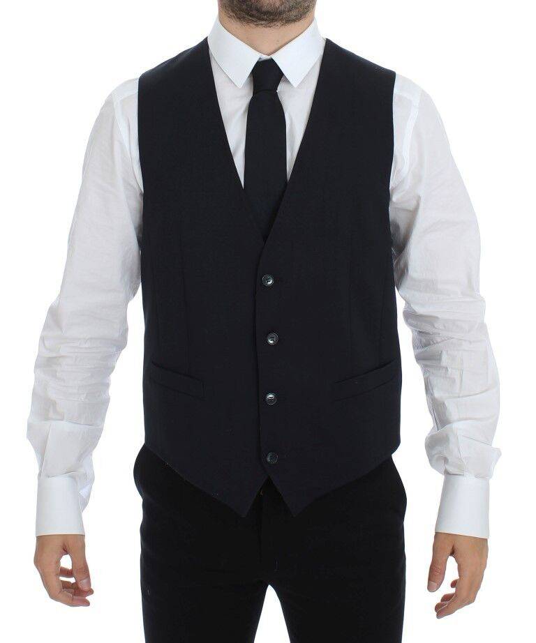 Dolce & Gabbana Elegant Gray Striped Wool-Silk Dress Vest - ACCEXO