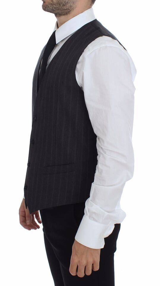 Dolce & Gabbana Elegant Striped Gray Dress Vest - ACCEXO
