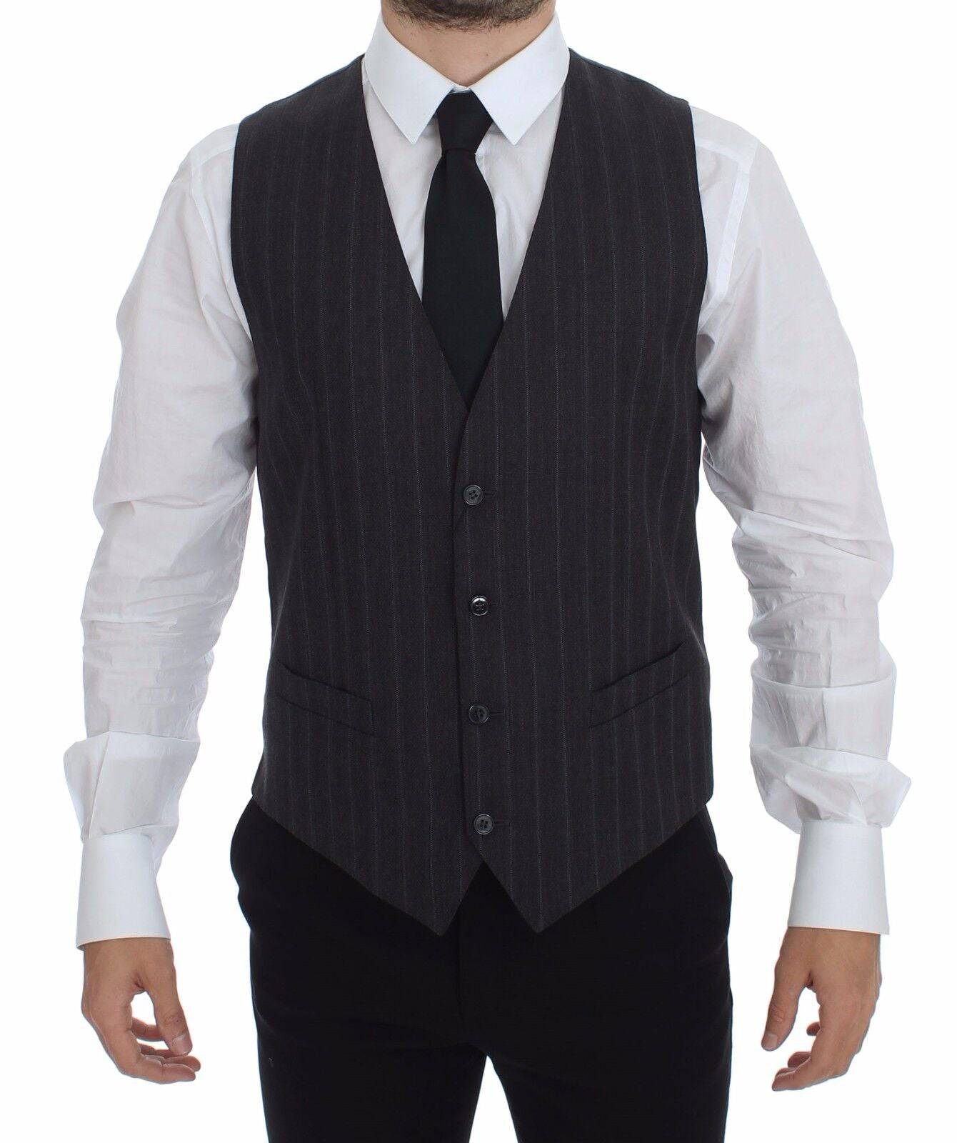 Dolce & Gabbana Elegant Striped Gray Dress Vest - ACCEXO