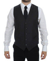 Dolce & Gabbana Elegant Gray Striped Wool Dress Vest - ACCEXO