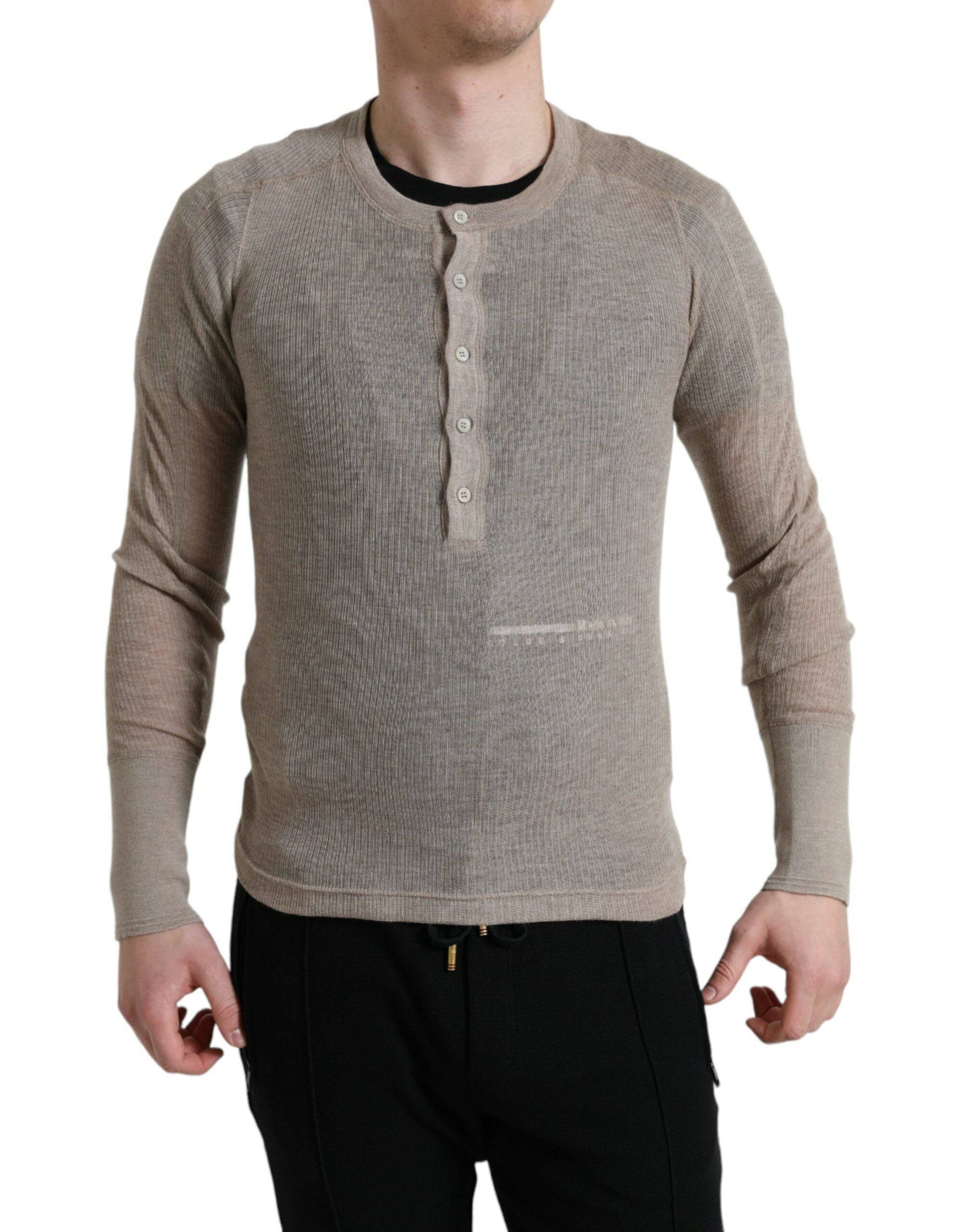 Dolce & Gabbana Elegant Beige Henley Cashmere Sweater - ACCEXO