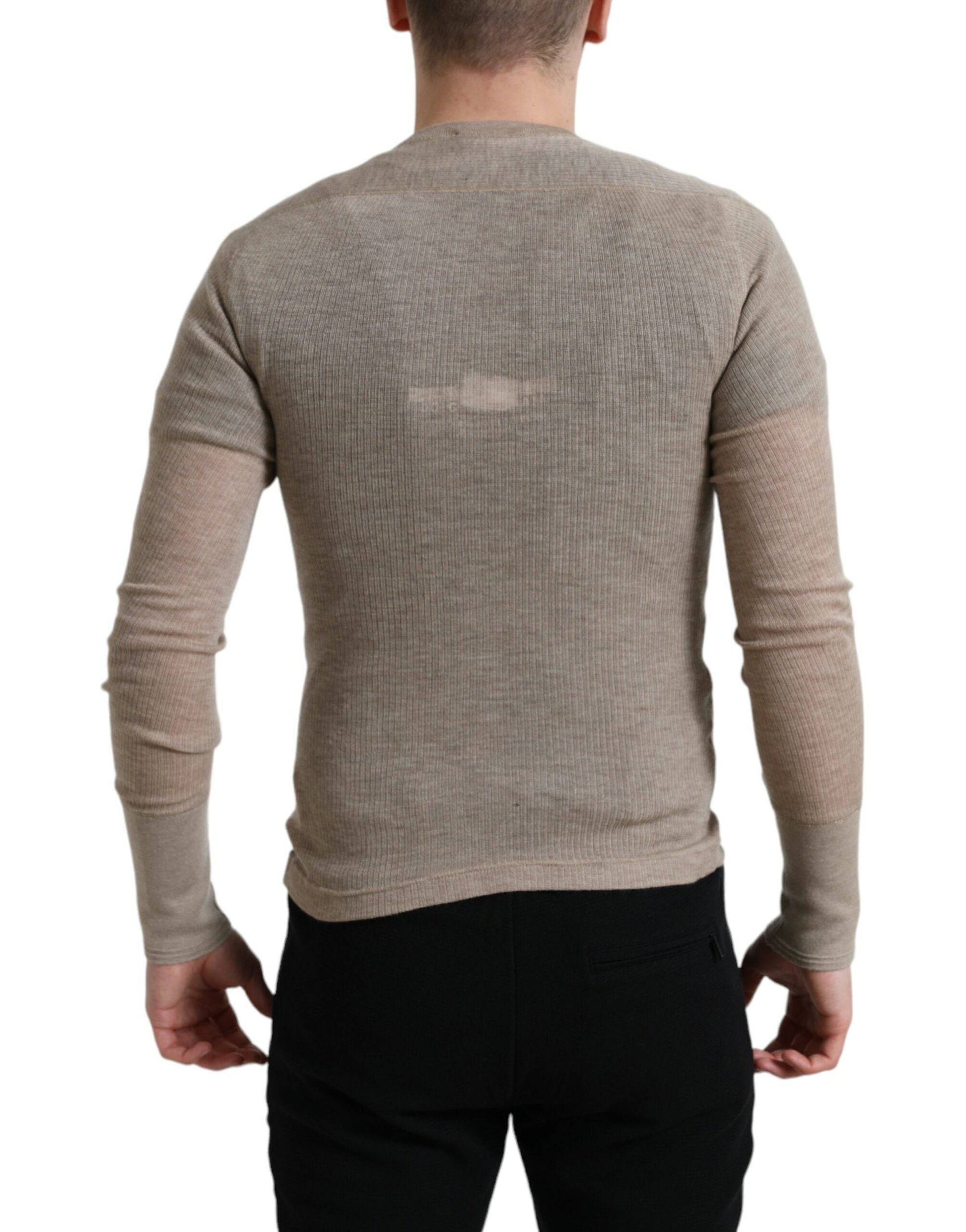 Dolce & Gabbana Elegant Beige Henley Cashmere Sweater - ACCEXO