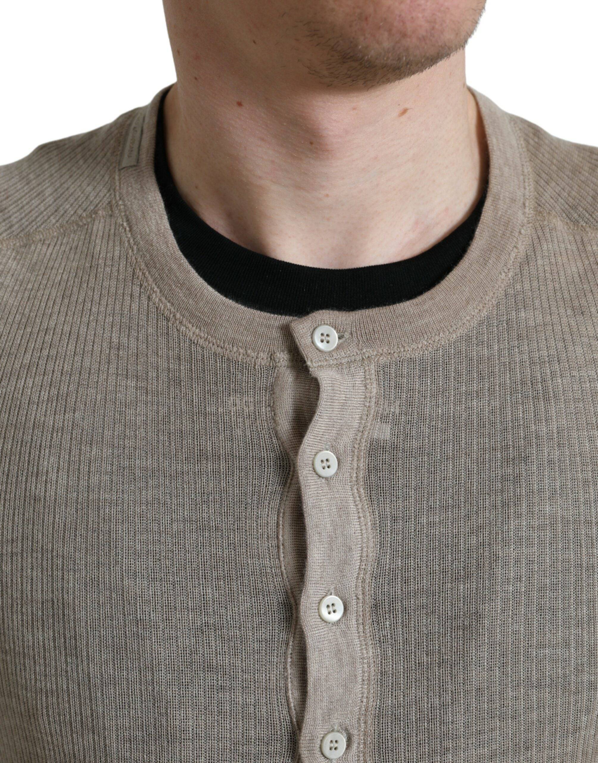 Dolce & Gabbana Elegant Beige Henley Cashmere Sweater - ACCEXO