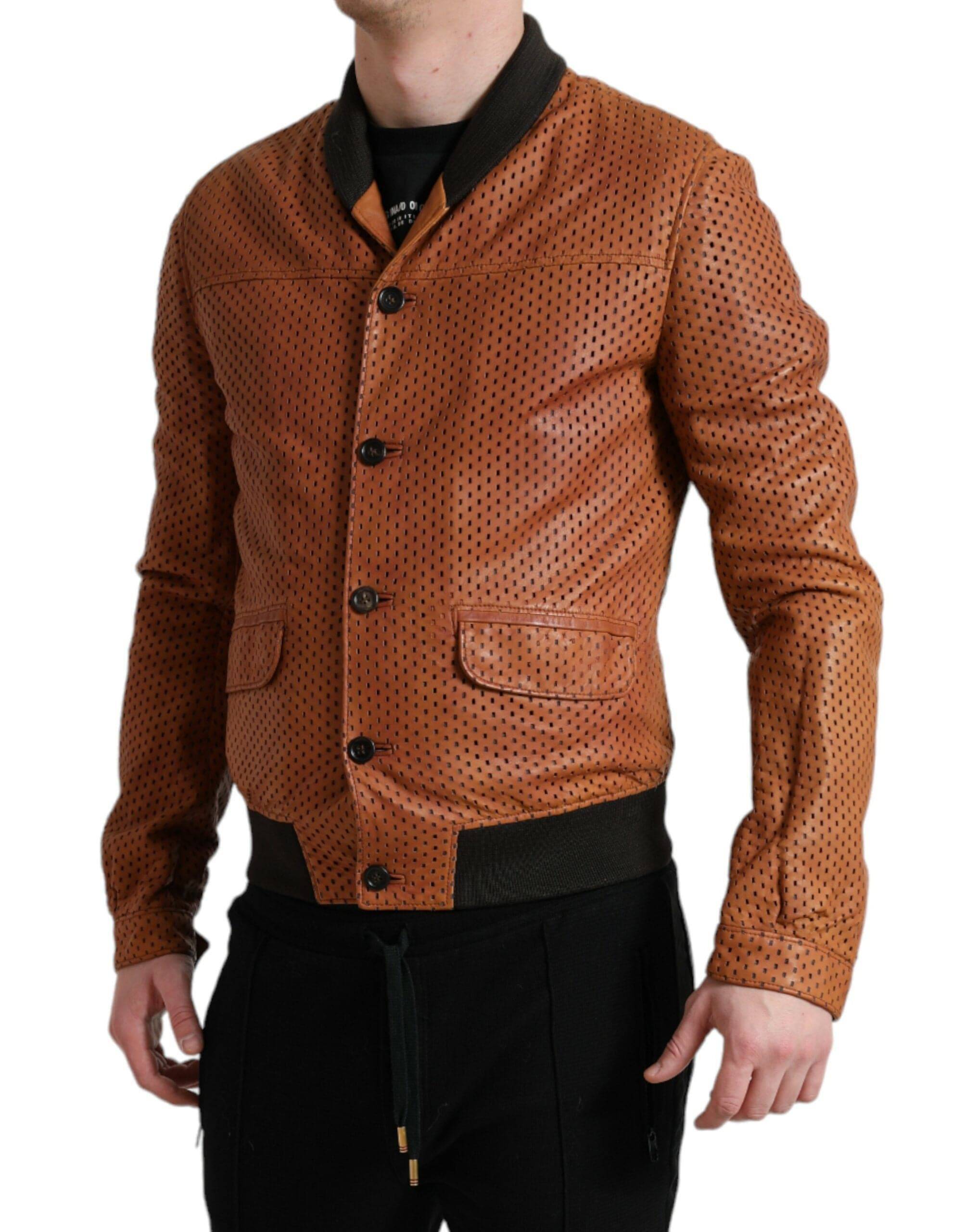 Dolce & Gabbana Brown Lambskin Leather Perforated Jacket Secondary image