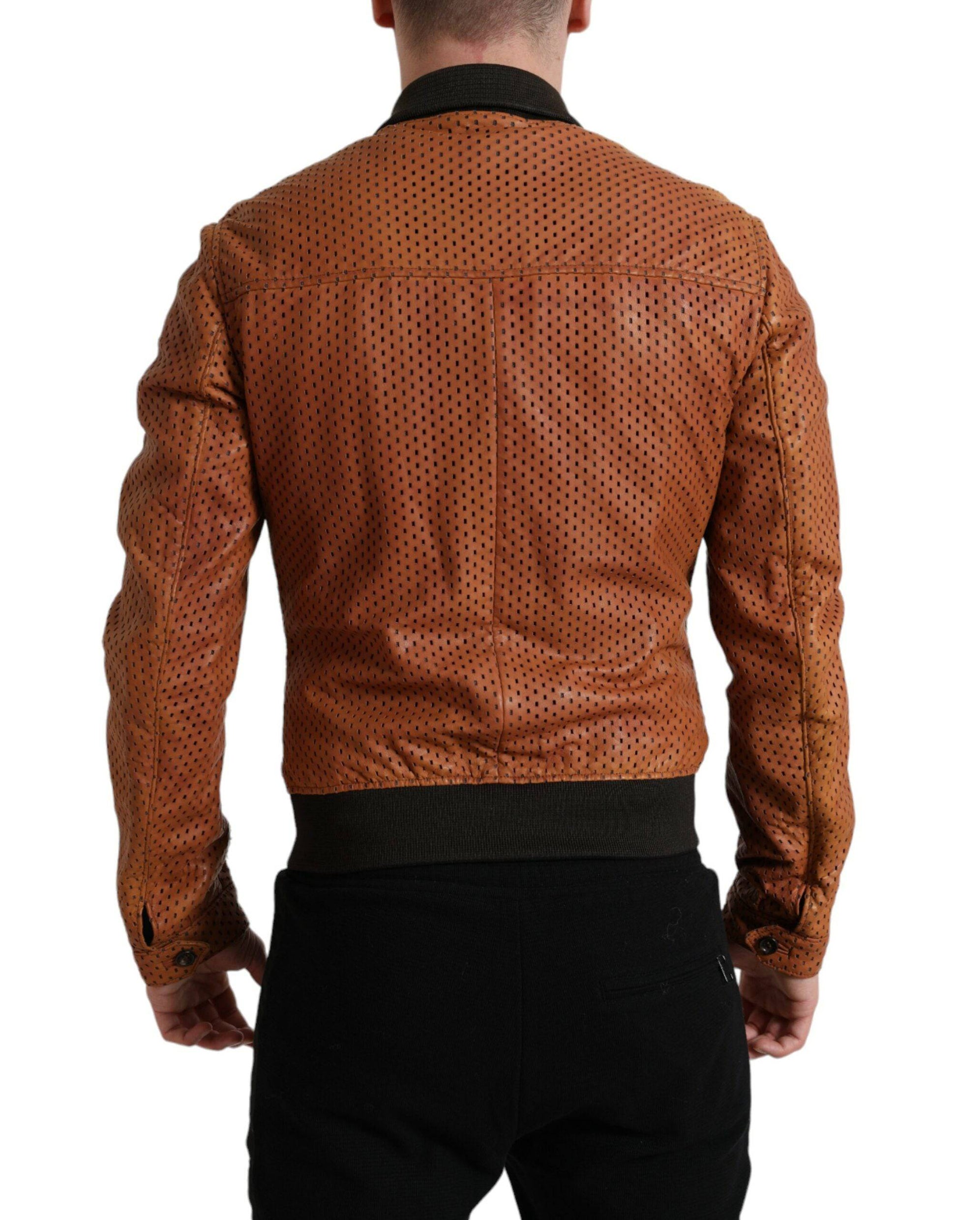 Dolce & Gabbana Elegant Leather Perforated Bomber Jacket - ACCEXO