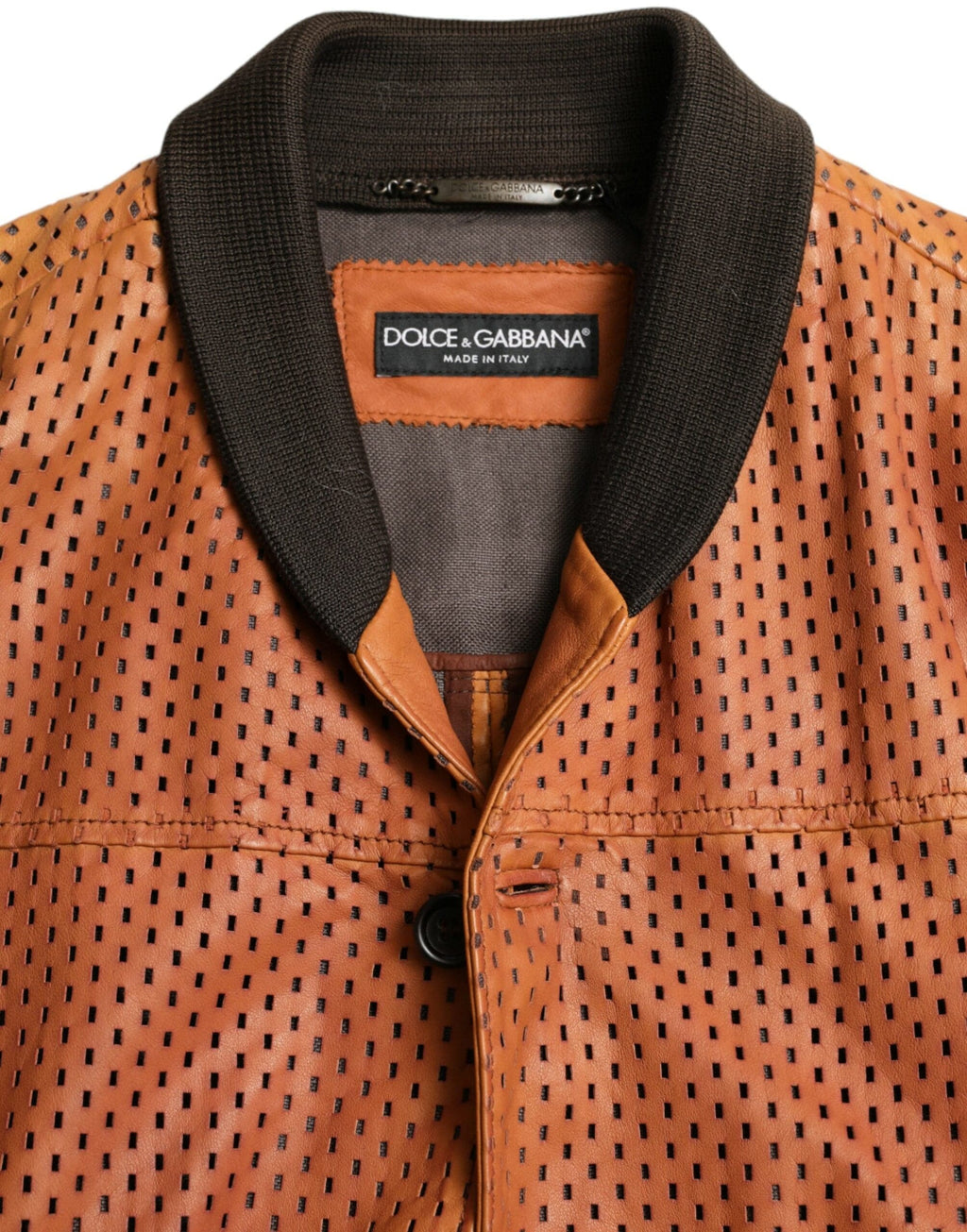 Dolce & Gabbana Elegant Leather Perforated Bomber Jacket - ACCEXO