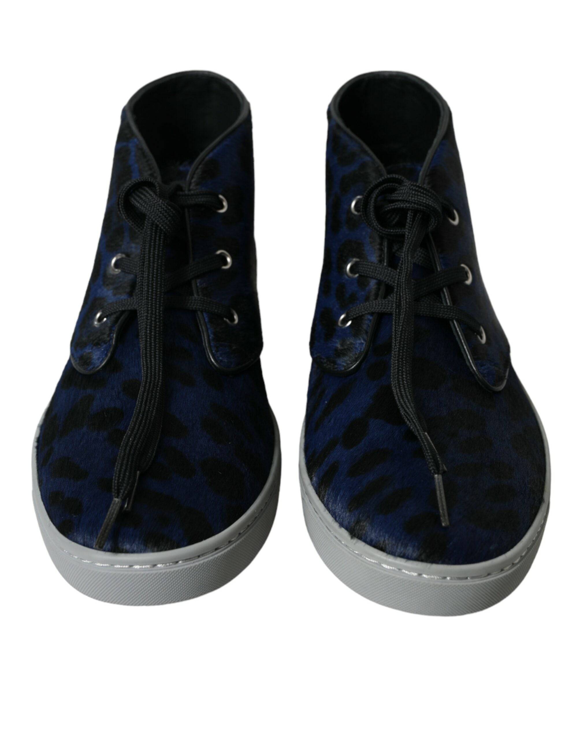 Dolce & Gabbana Blue Calfskin Leopard Mid Top Sneakers Shoes Secondary image