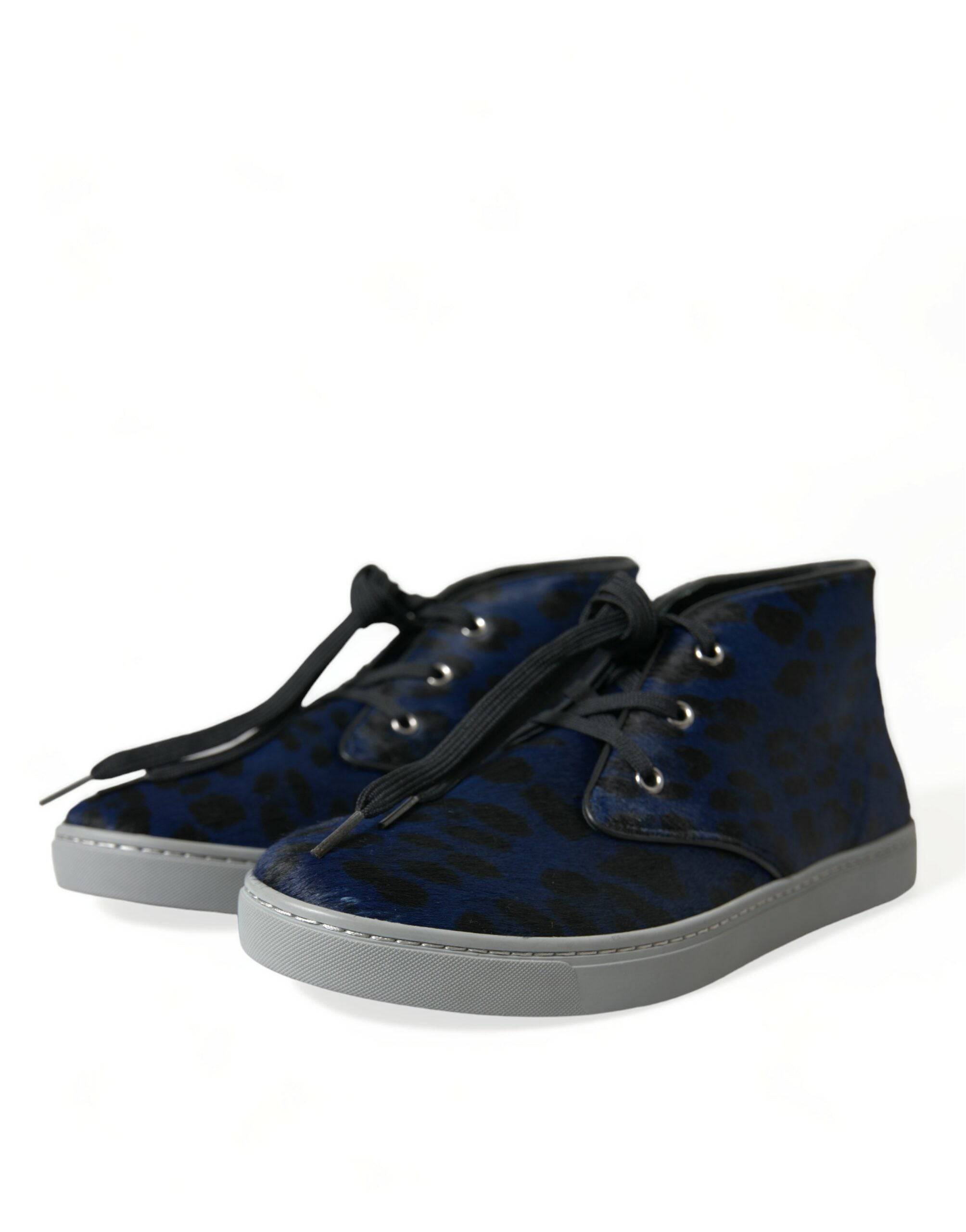 Dolce & Gabbana Chic Blue Leopard Print Mid-Top Sneakers - ACCEXO