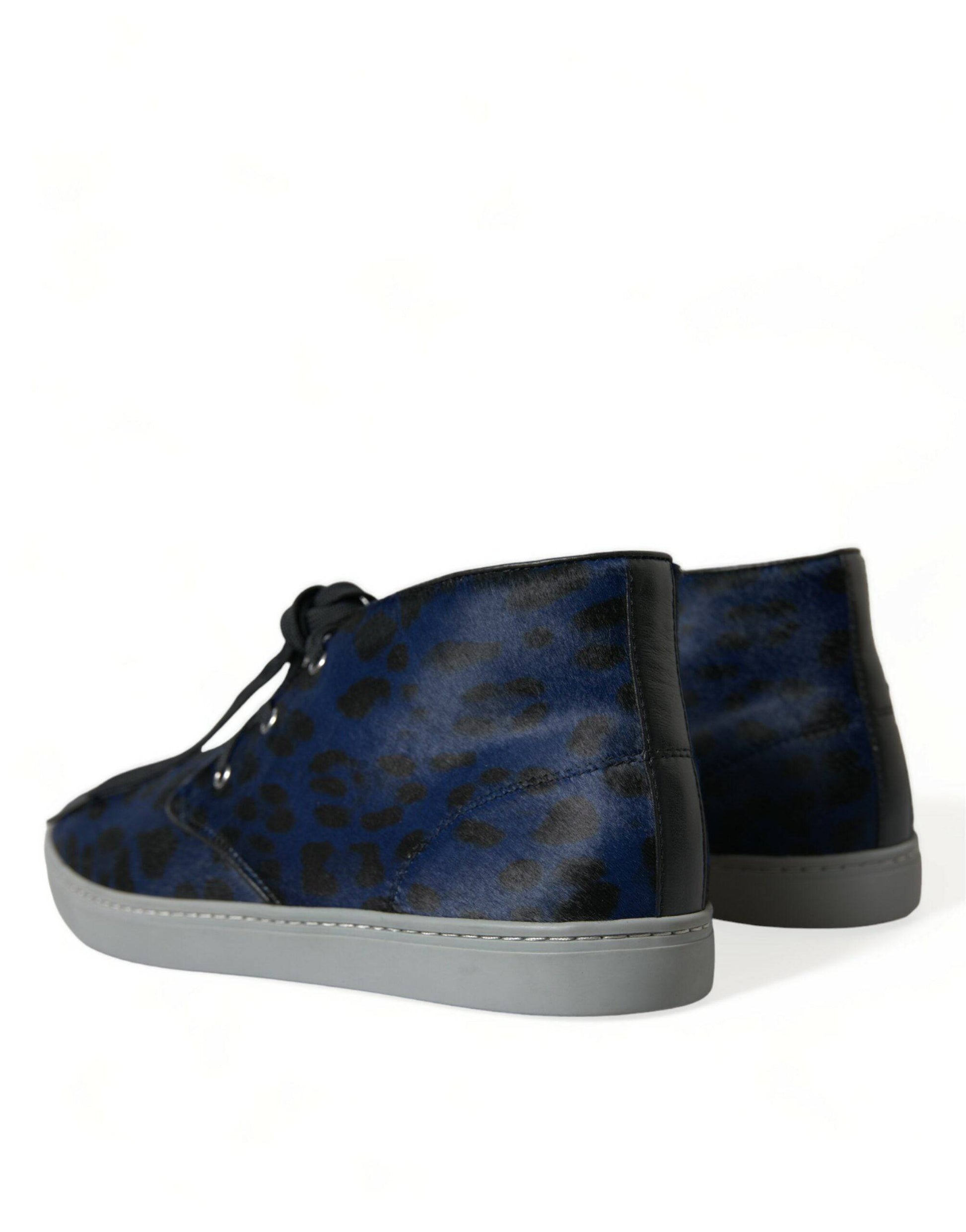 Dolce & Gabbana Chic Blue Leopard Print Mid-Top Sneakers - ACCEXO