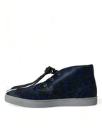 Dolce & Gabbana Chic Blue Leopard Print Mid-Top Sneakers - ACCEXO