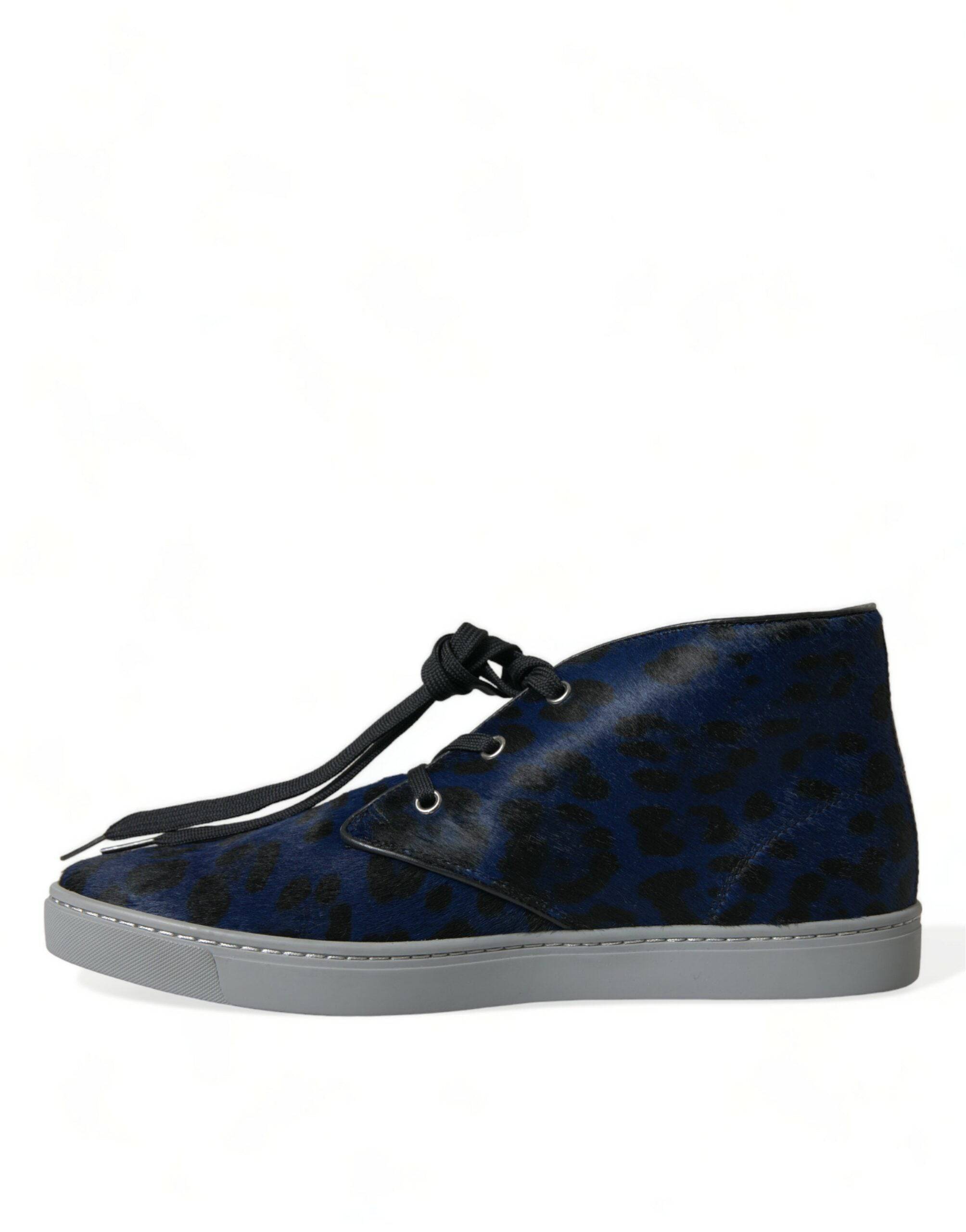 Dolce & Gabbana Chic Blue Leopard Print Mid-Top Sneakers - ACCEXO