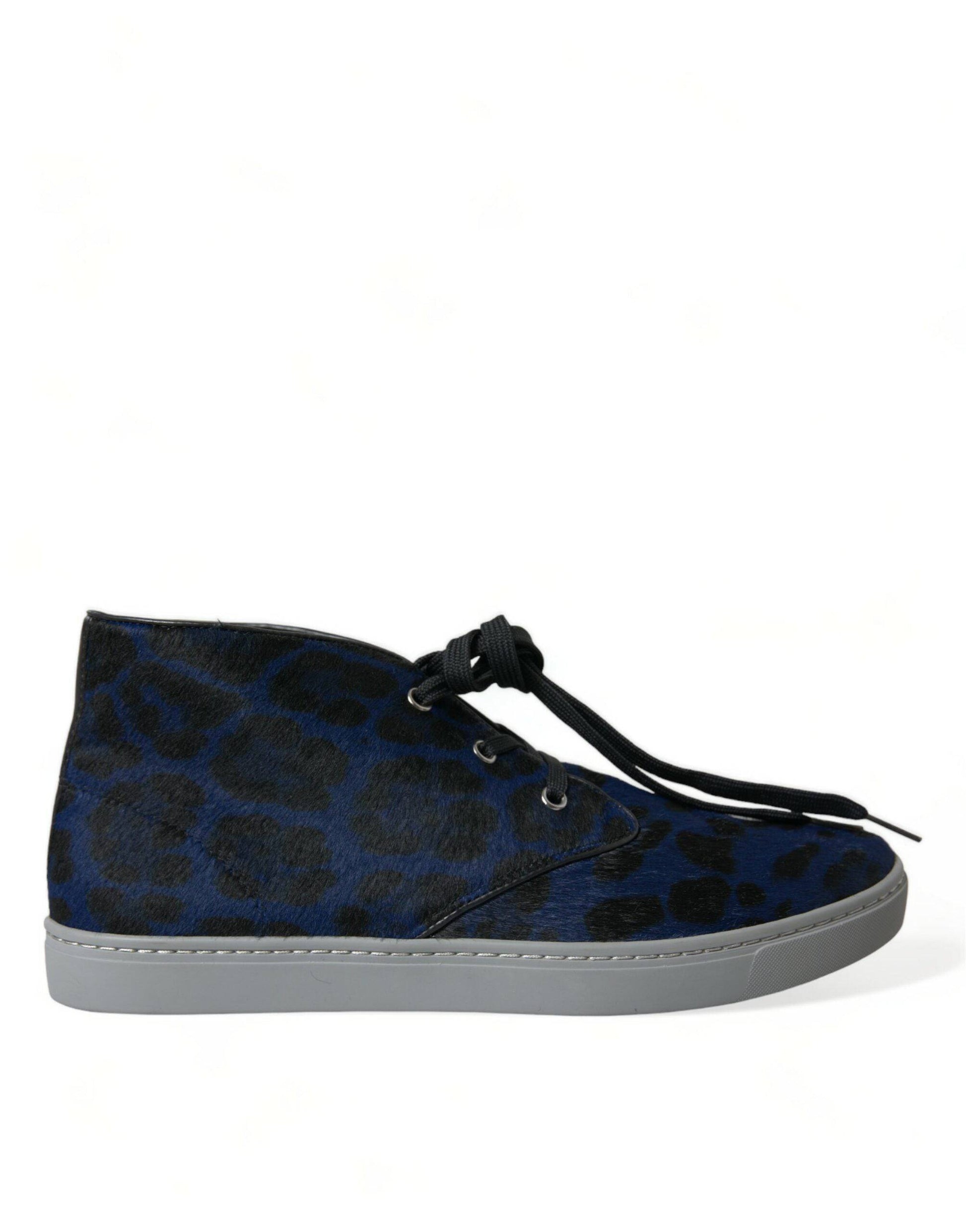 Dolce & Gabbana Chic Blue Leopard Print Mid-Top Sneakers - ACCEXO