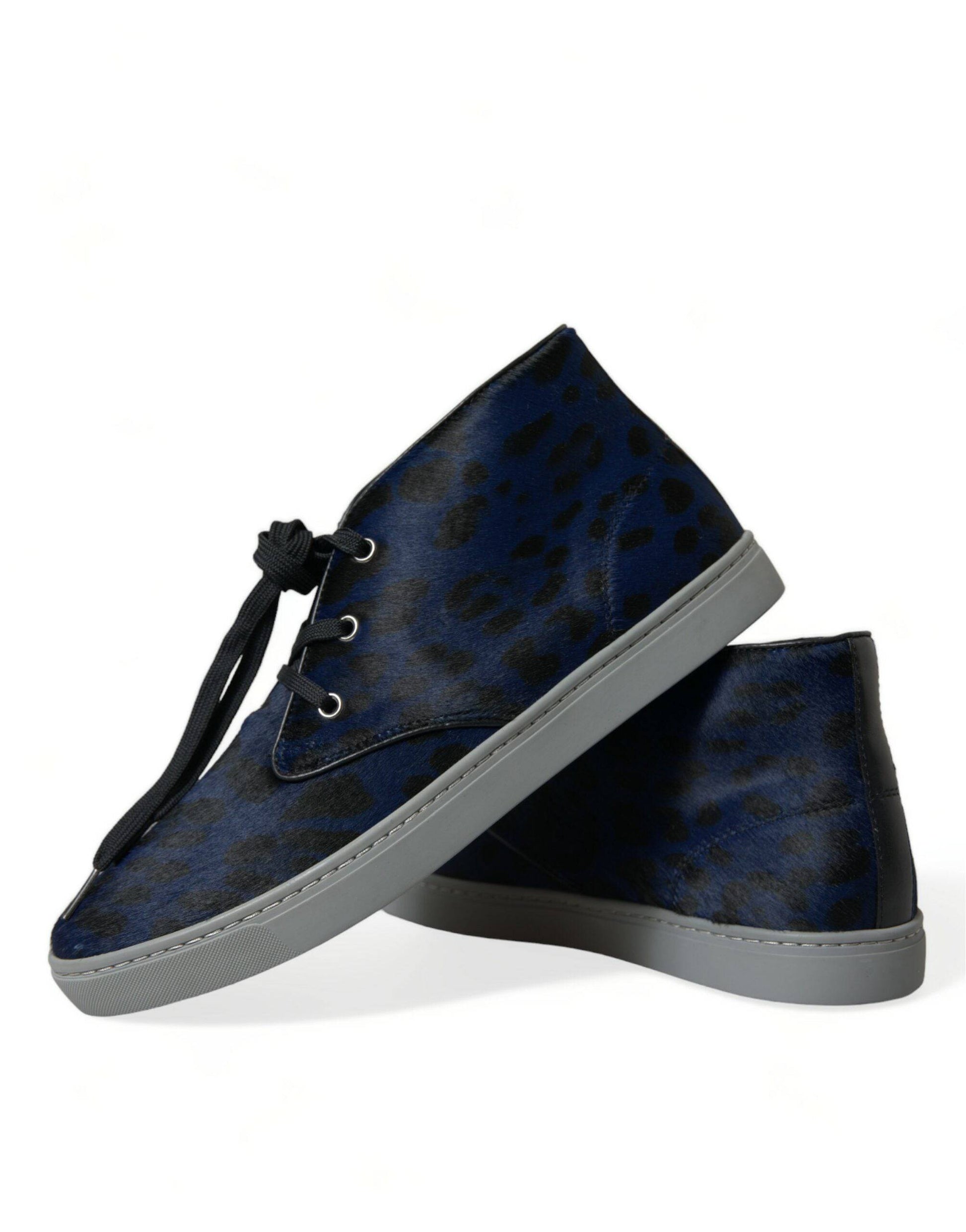 Dolce & Gabbana Chic Blue Leopard Print Mid-Top Sneakers - ACCEXO
