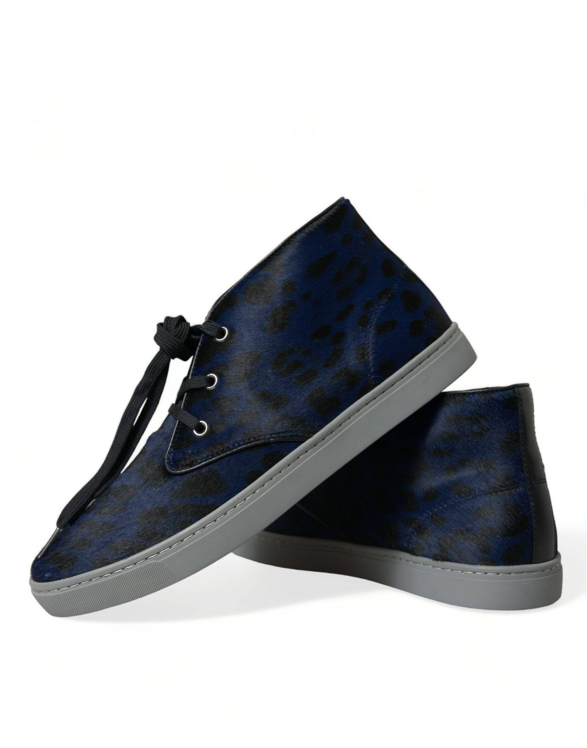 Dolce & Gabbana Chic Blue Leopard Print Mid-Top Sneakers - ACCEXO