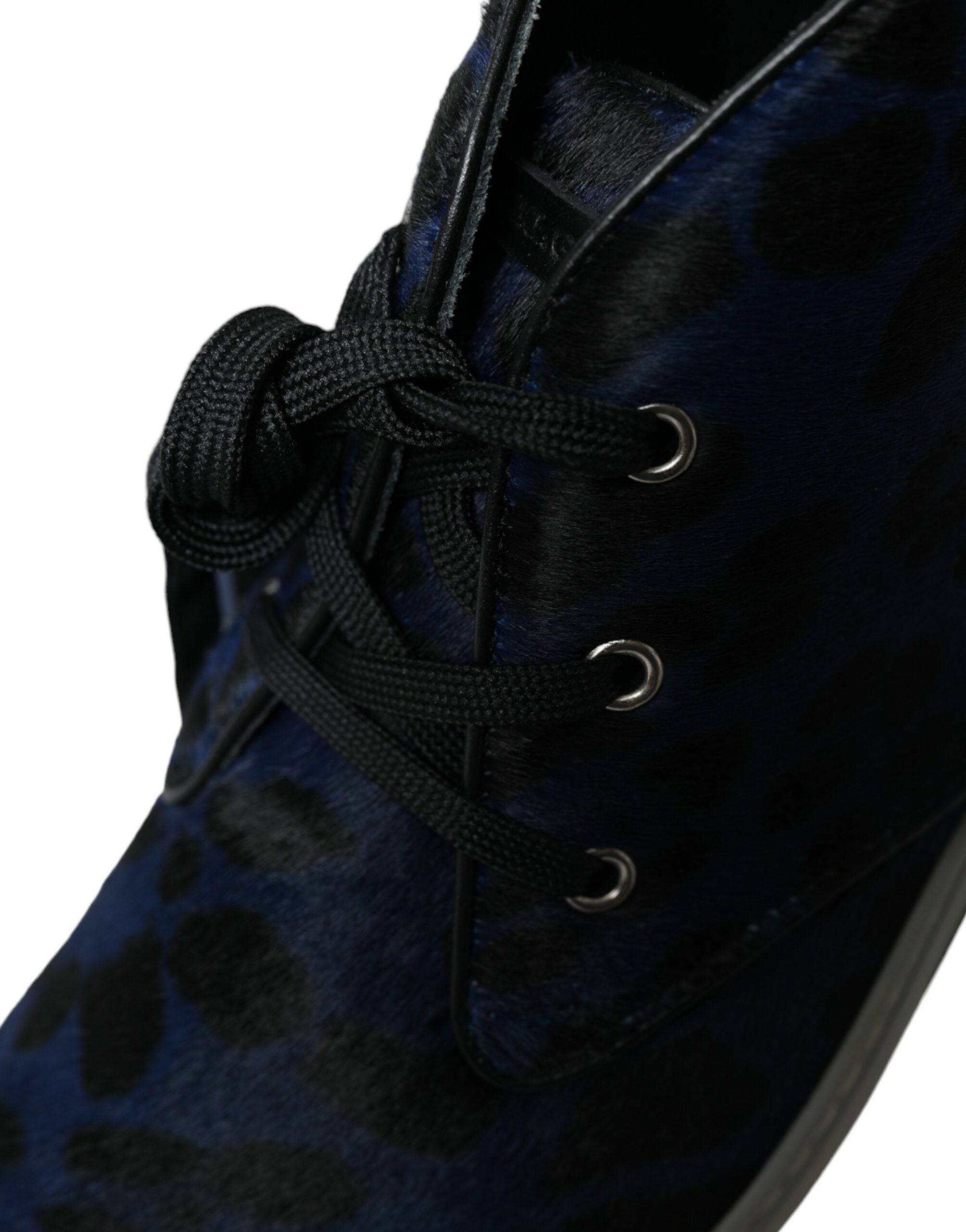 Dolce & Gabbana Chic Blue Leopard Print Mid-Top Sneakers - ACCEXO