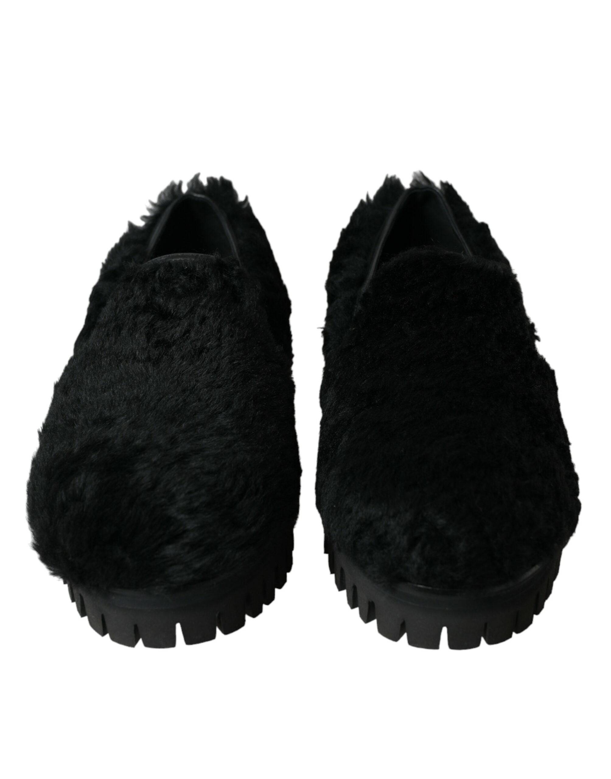 Dolce & Gabbana Black Fur Leather Slippers Dress Shoes Secondary image