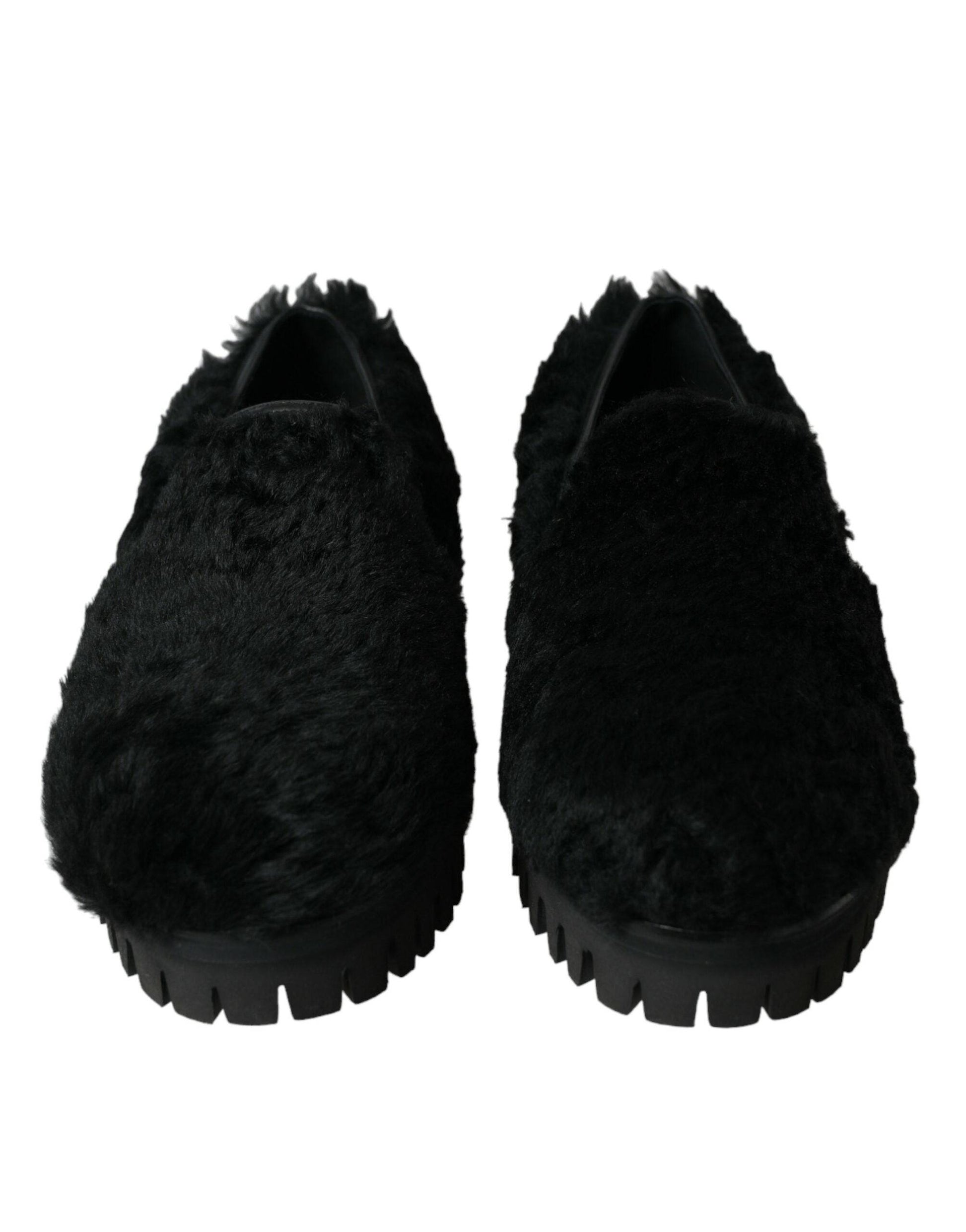 Dolce & Gabbana Elegant Black Fur Slip On Loafers for Men - ACCEXO