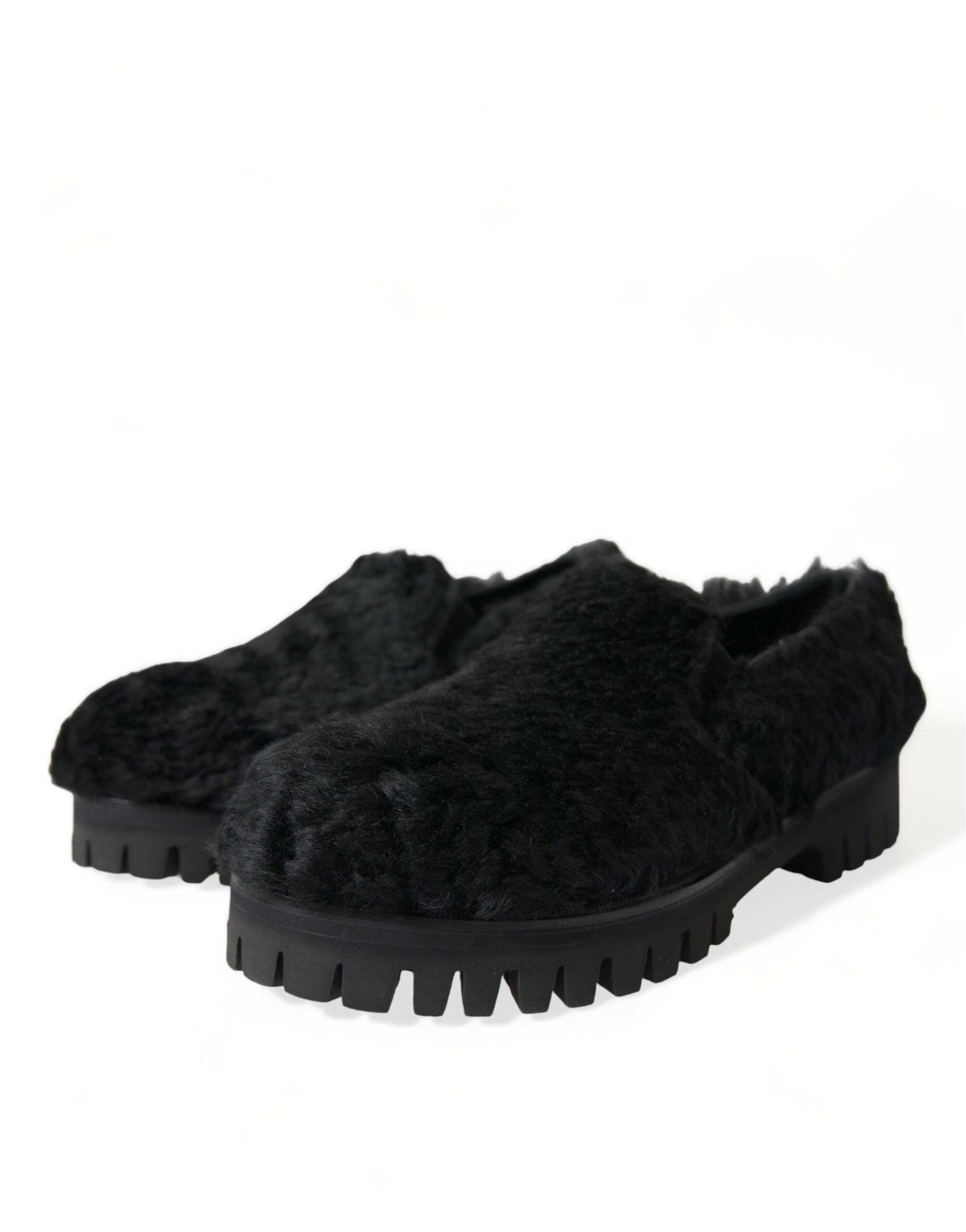 Dolce & Gabbana Elegant Black Fur Slip On Loafers for Men - ACCEXO