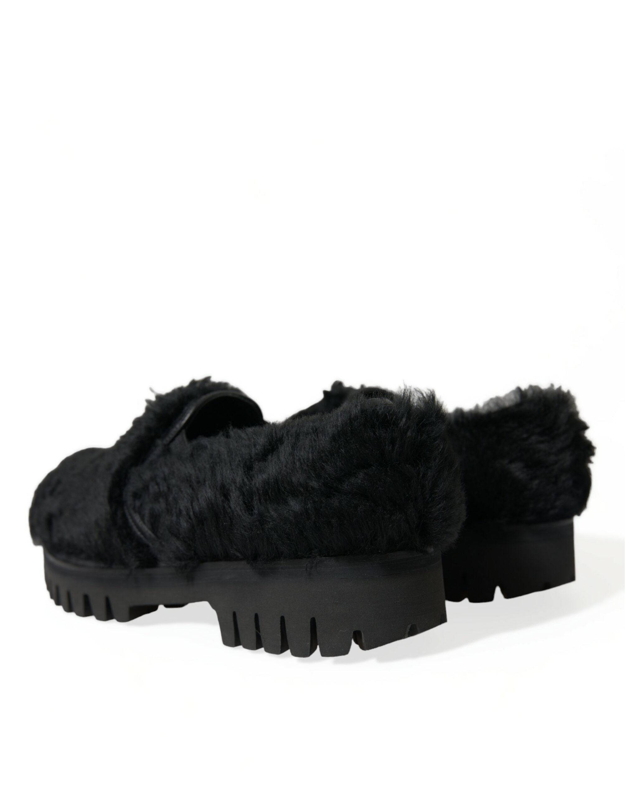 Dolce & Gabbana Elegant Black Fur Slip On Loafers for Men - ACCEXO
