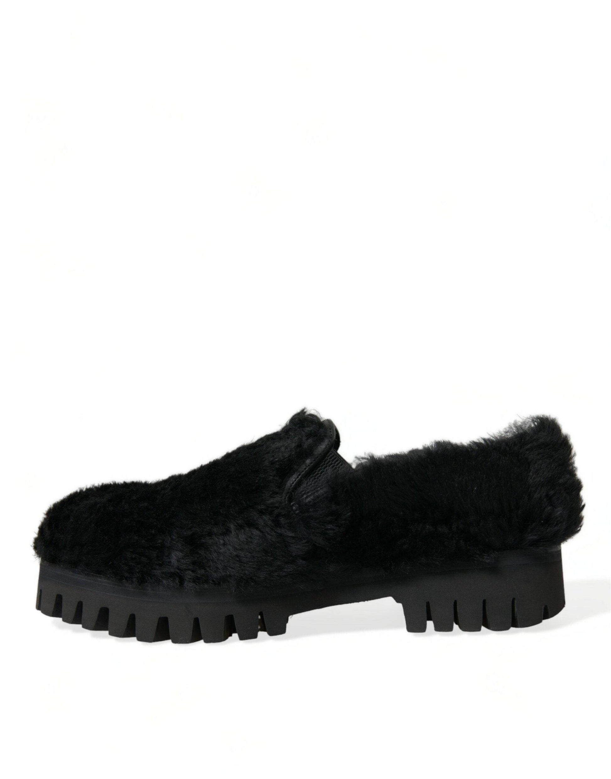 Dolce & Gabbana Elegant Black Fur Slip On Loafers for Men - ACCEXO