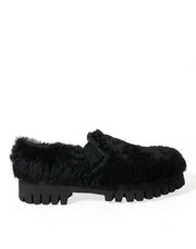 Dolce & Gabbana Elegant Black Fur Slip On Loafers for Men - ACCEXO