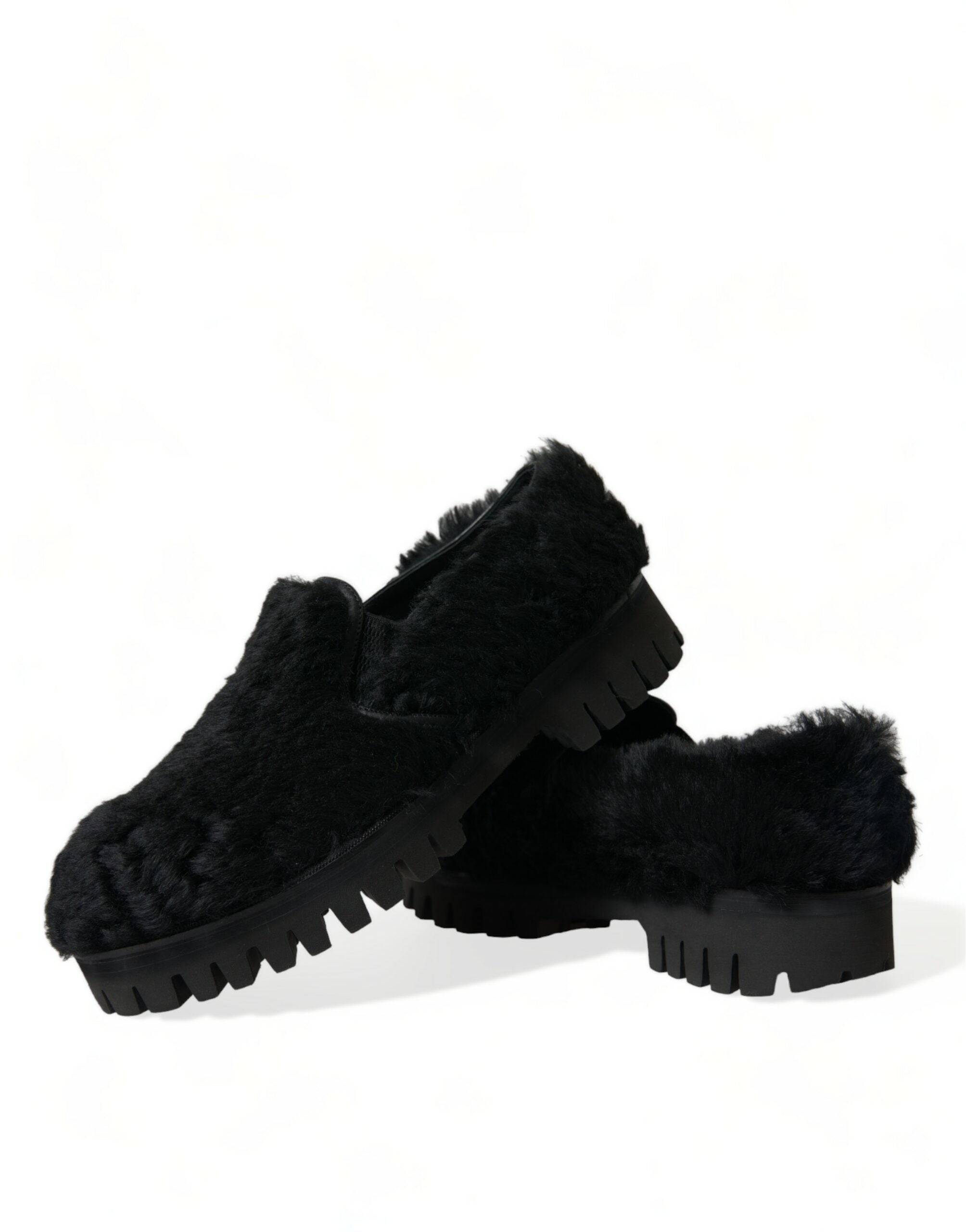 Dolce & Gabbana Elegant Black Fur Slip On Loafers for Men - ACCEXO
