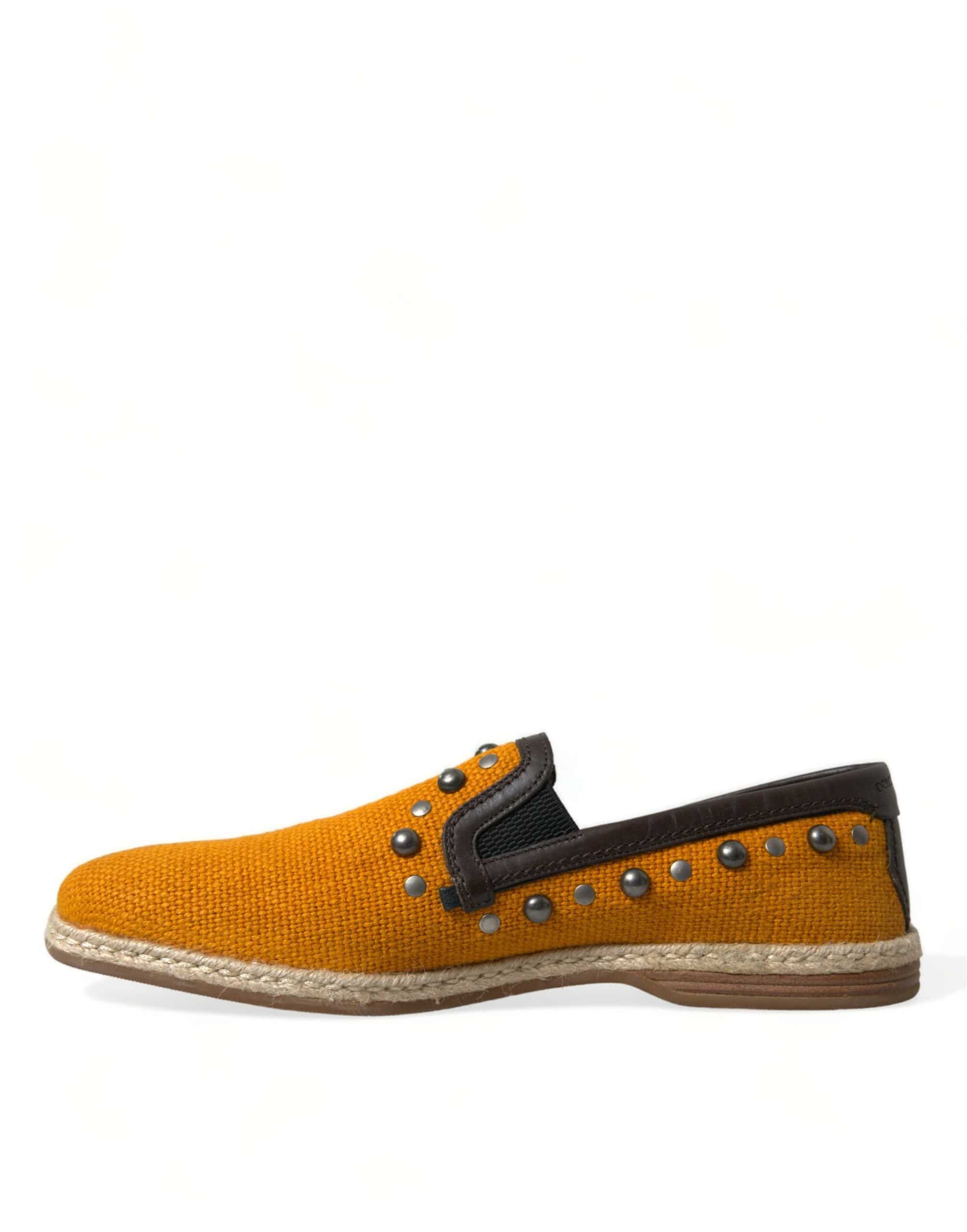 Dolce & Gabbana Exclusive Orange Canvas Loafers with Studs - ACCEXO