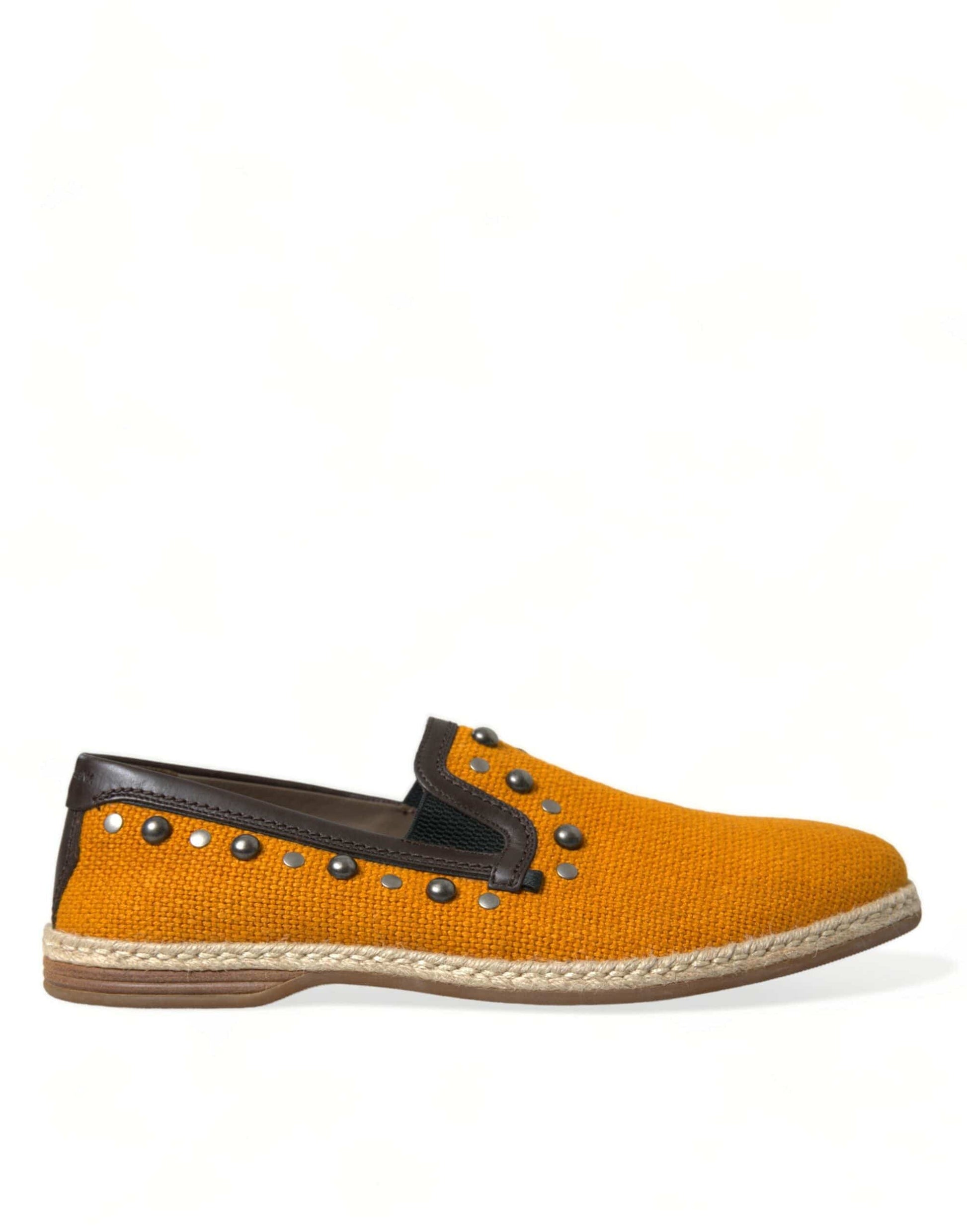 Dolce & Gabbana Exclusive Orange Canvas Loafers with Studs - ACCEXO