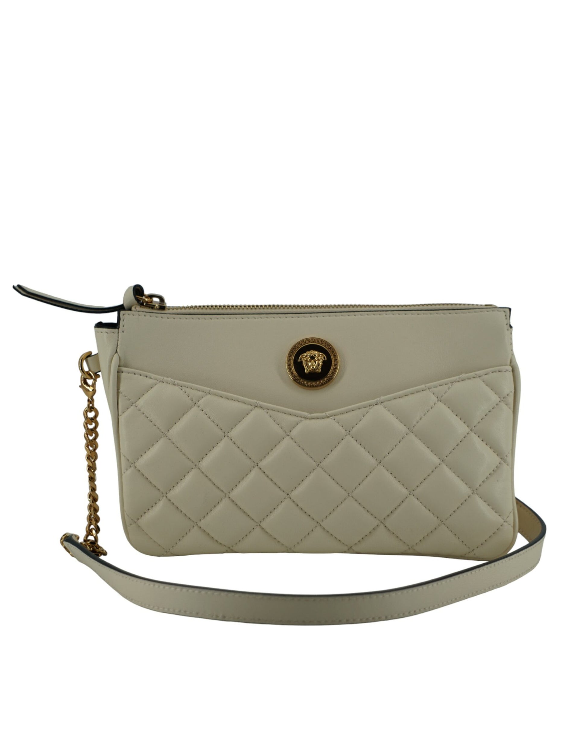 Versace Elegant White Lamb Leather Crossbody Pouch - ACCEXO