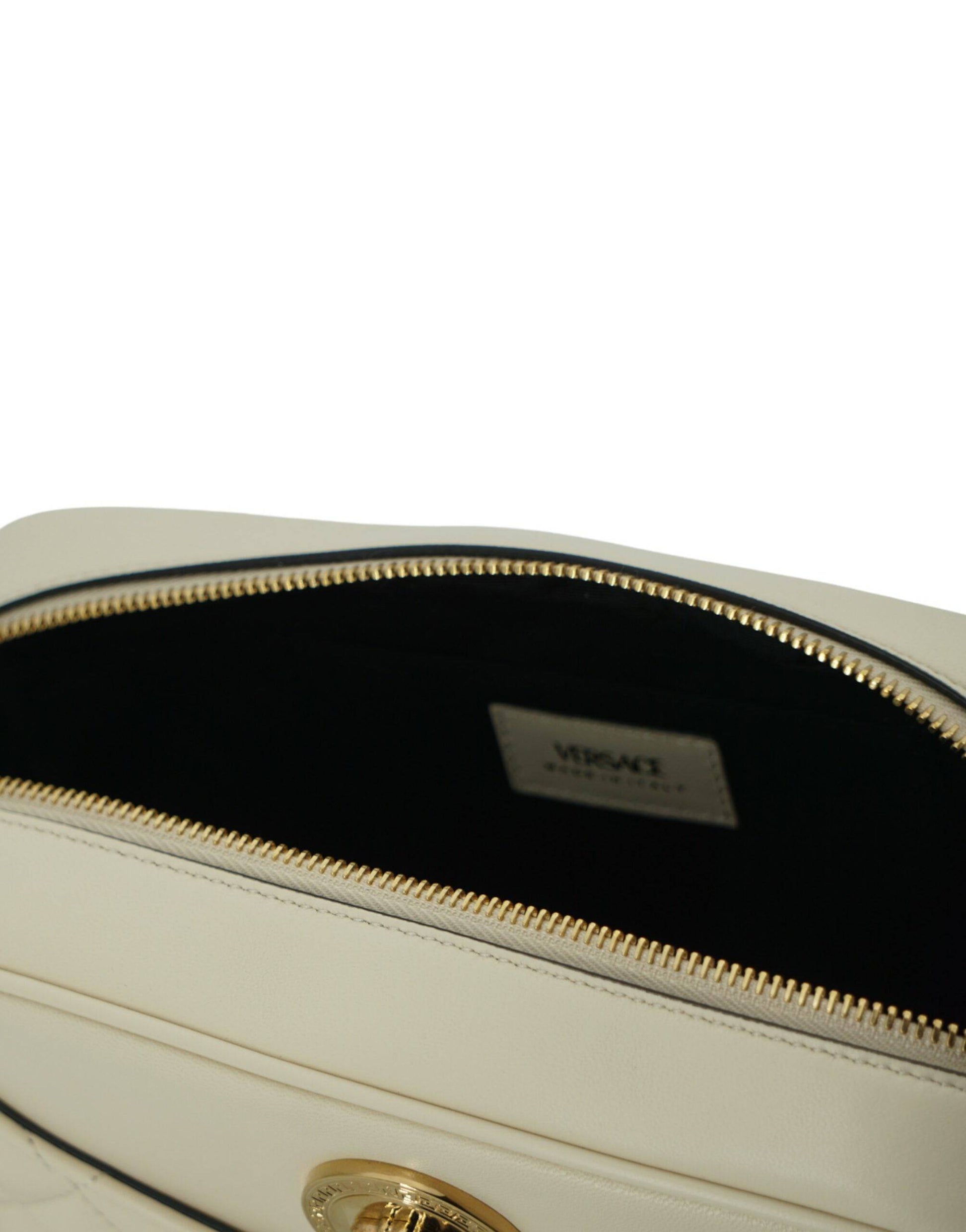 Versace Elegant White Leather Camera Shoulder Bag - ACCEXO