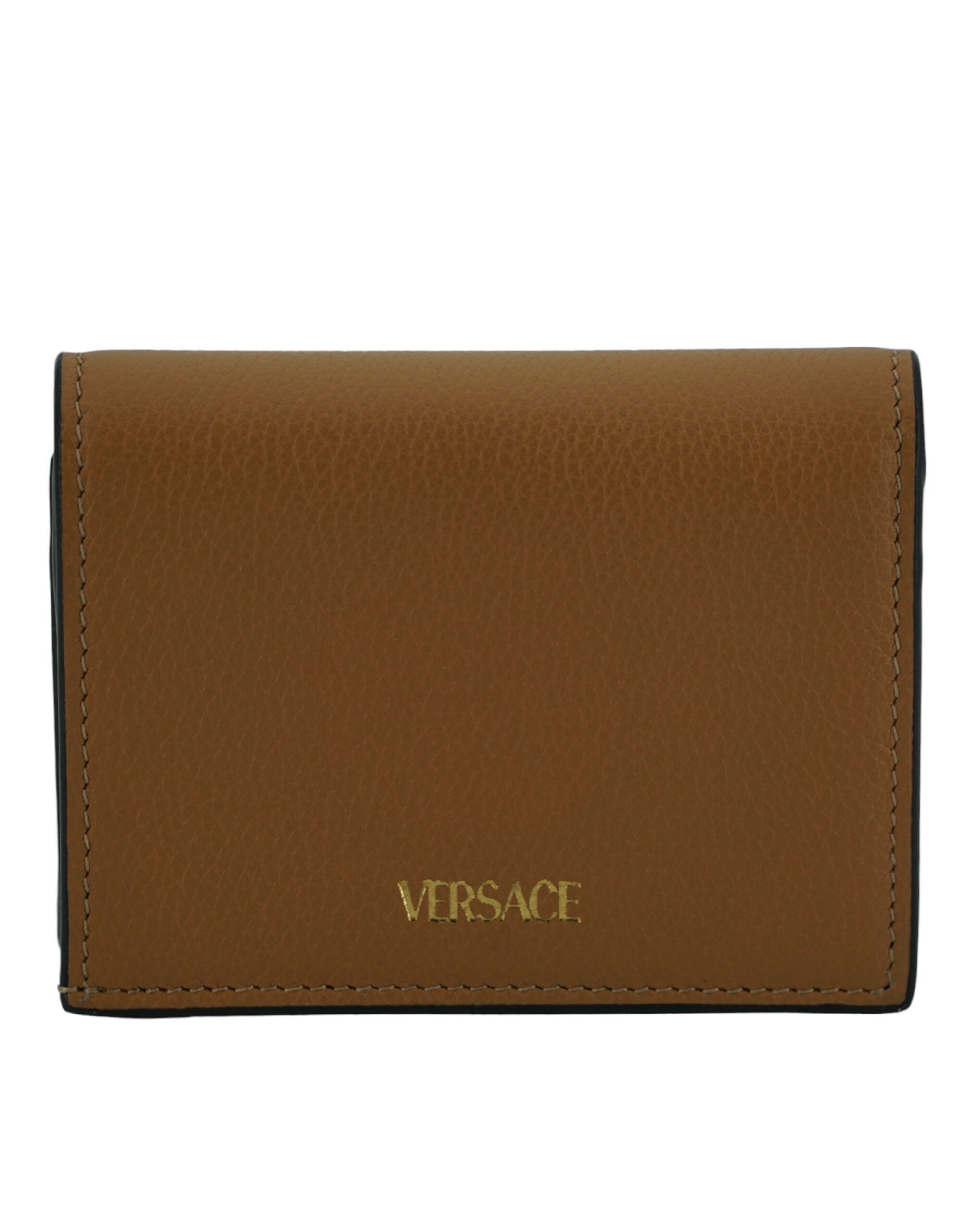 Versace Elegant Compact Leather Wallet in Brown - ACCEXO