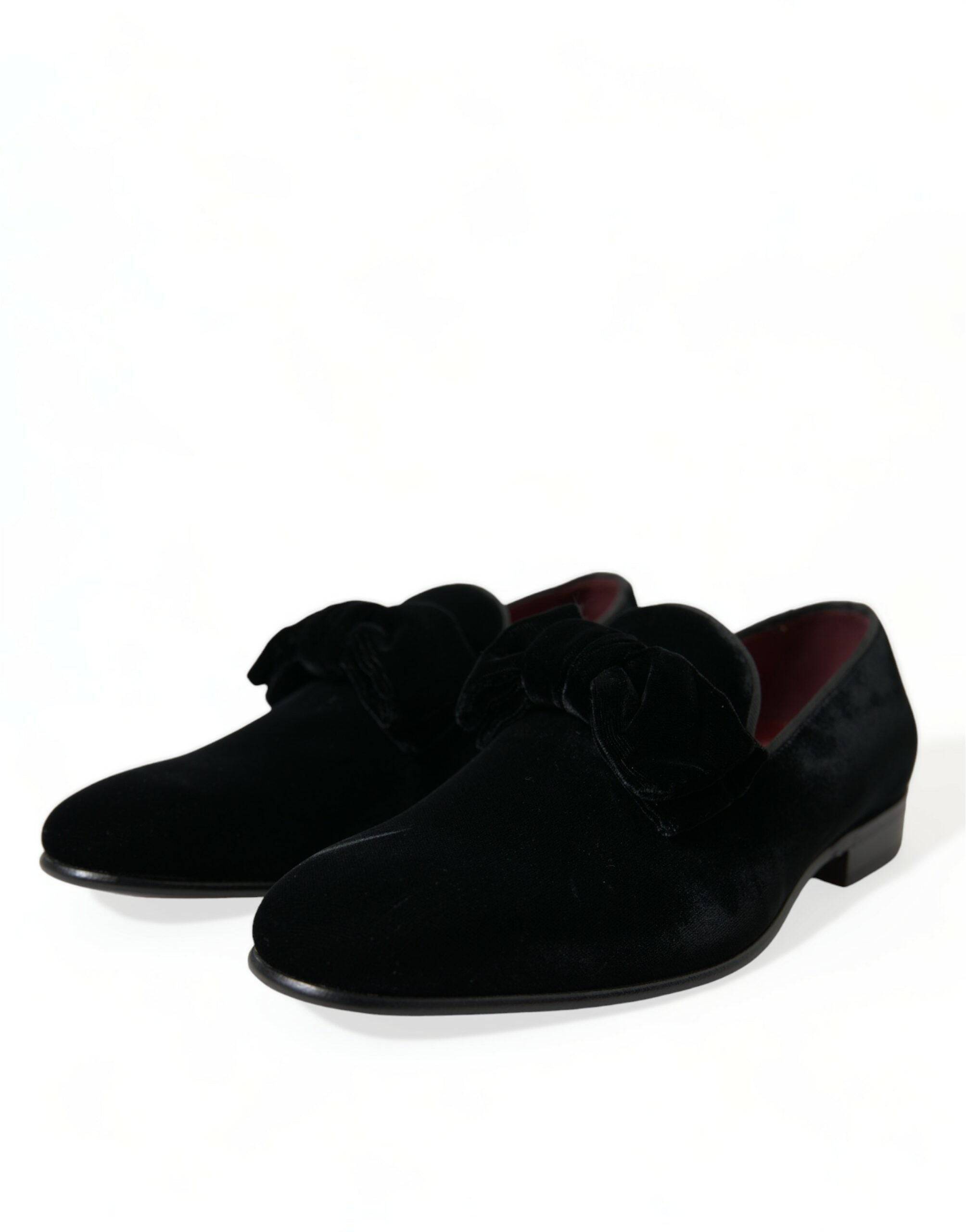 Dolce & Gabbana Elegant Black Velvet Loafers - Men's Luxury Footwear - ACCEXO
